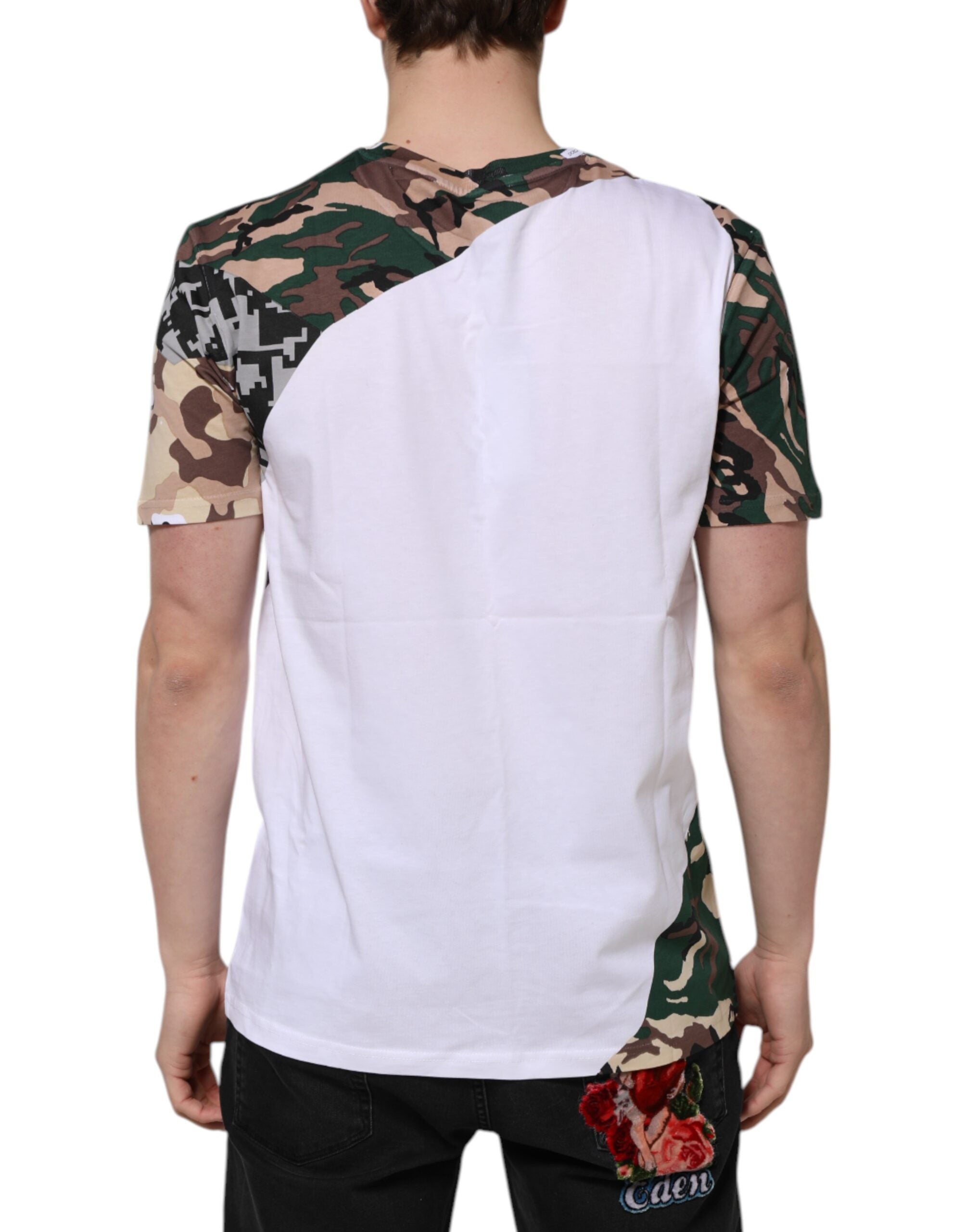 Camiseta de algodón con cuello redondo y estampado de camuflaje blanco de Dolce &amp; Gabbana para hombre