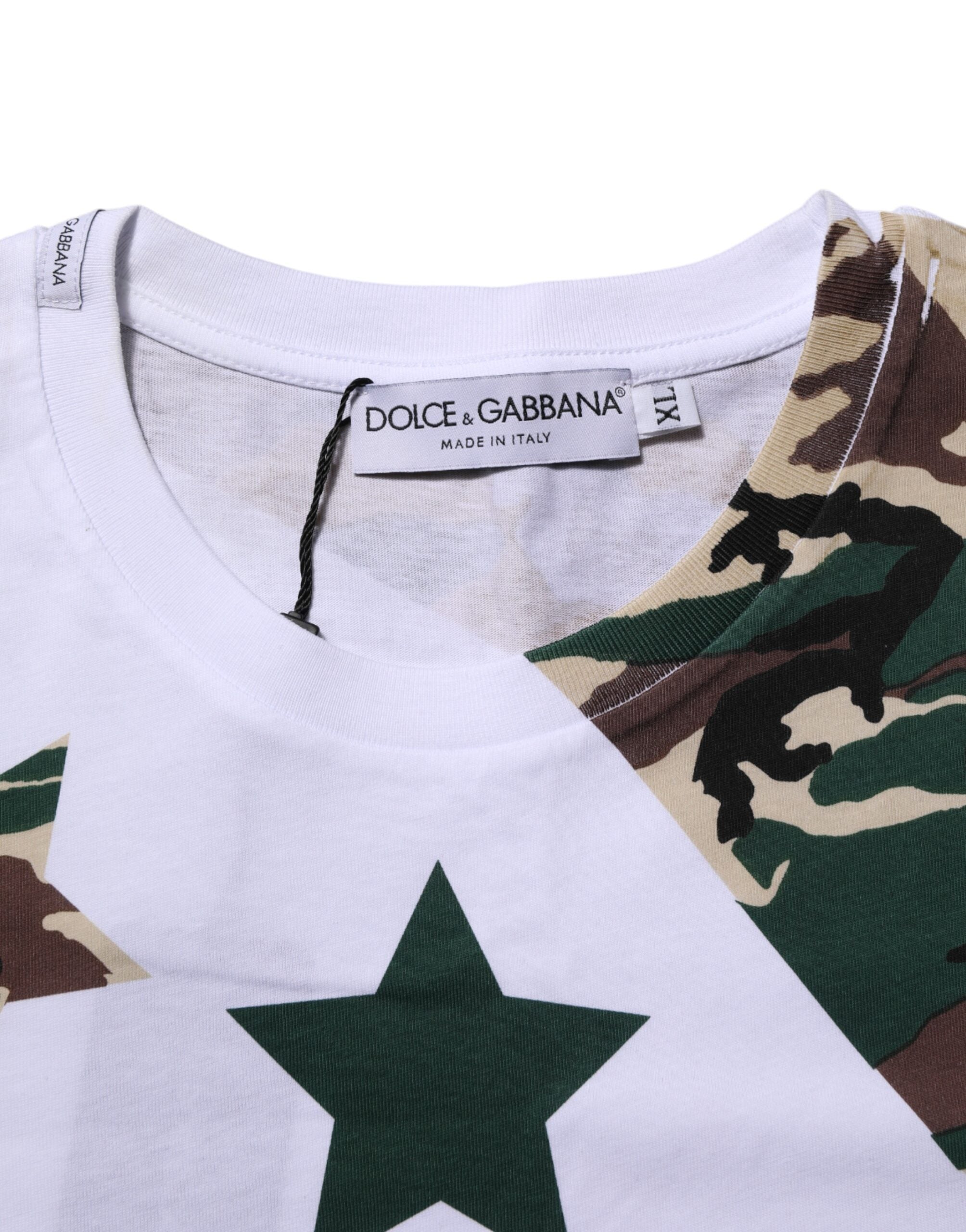 Camiseta de algodón con cuello redondo y estampado de camuflaje blanco de Dolce &amp; Gabbana para hombre