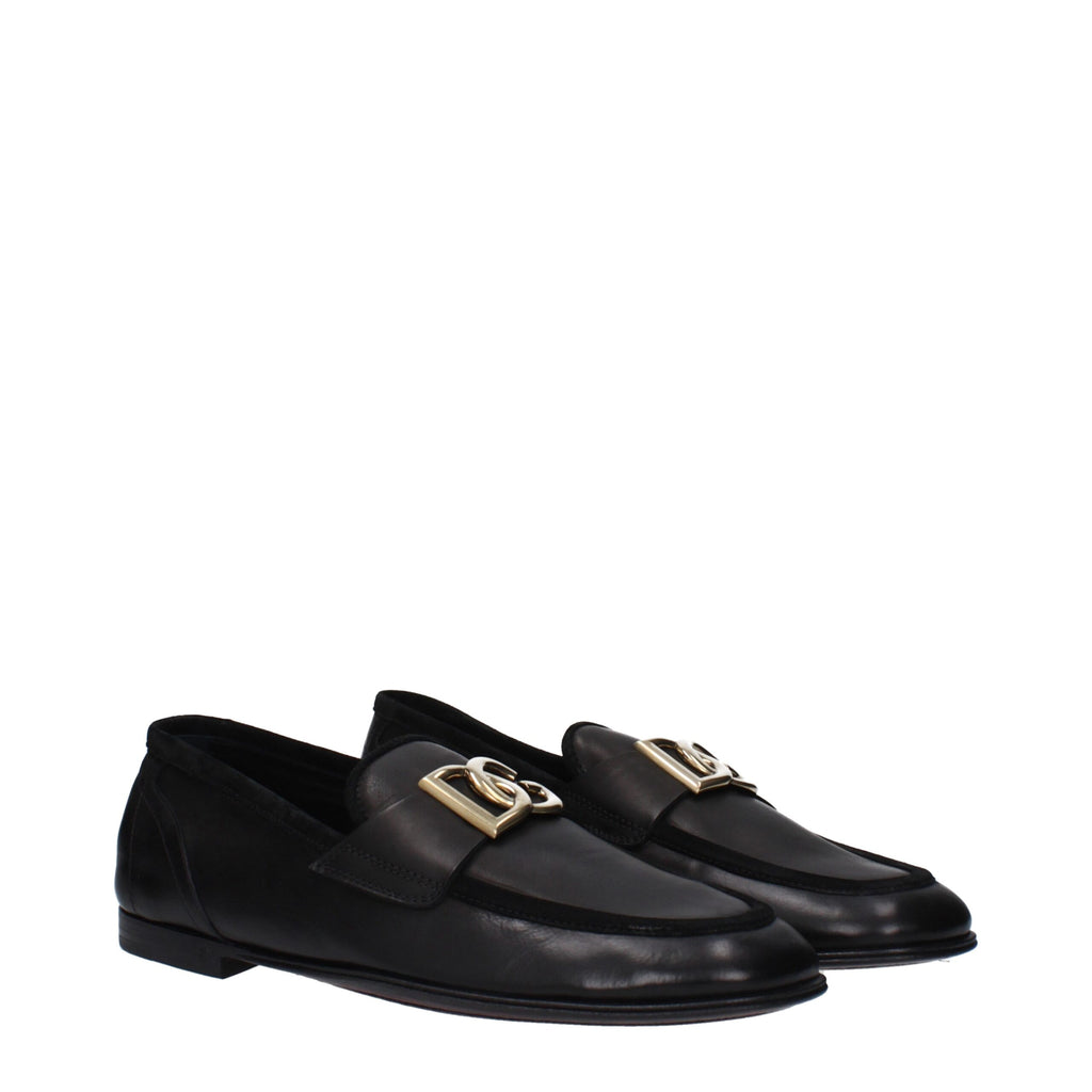 Dolce & Gabbana Black Leather Slip-On Loafers