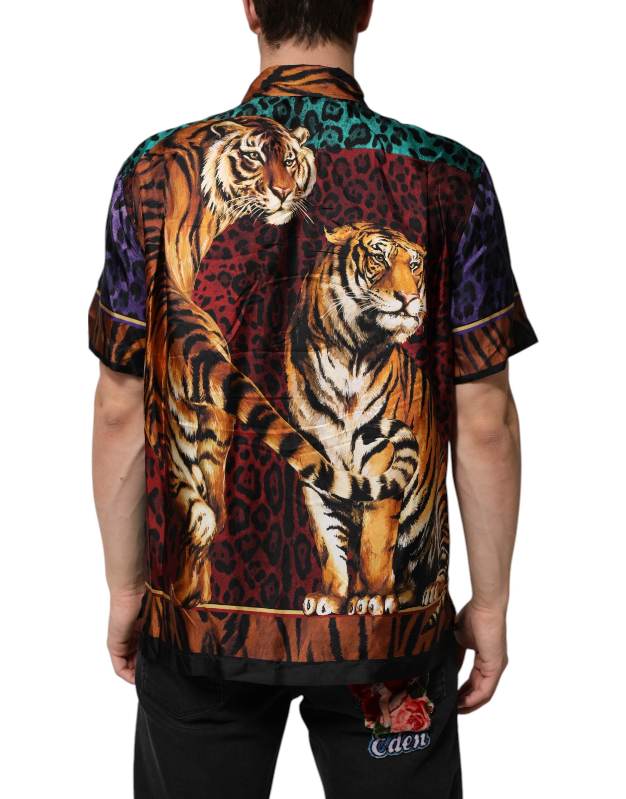 Camiseta hawaiana con estampado de tigre de seda multicolor de Dolce &amp; Gabbana