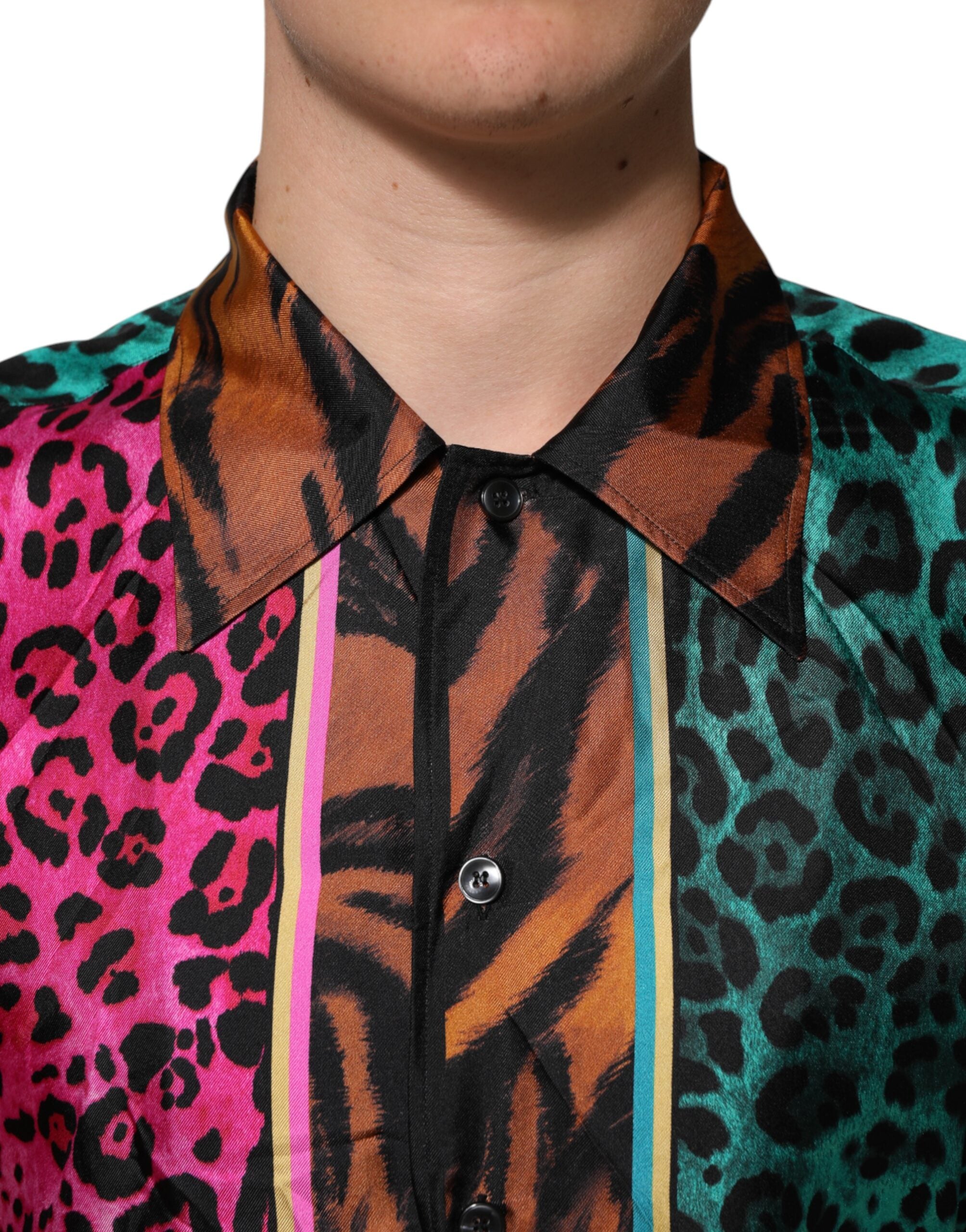 Camiseta hawaiana con estampado de tigre de seda multicolor de Dolce &amp; Gabbana