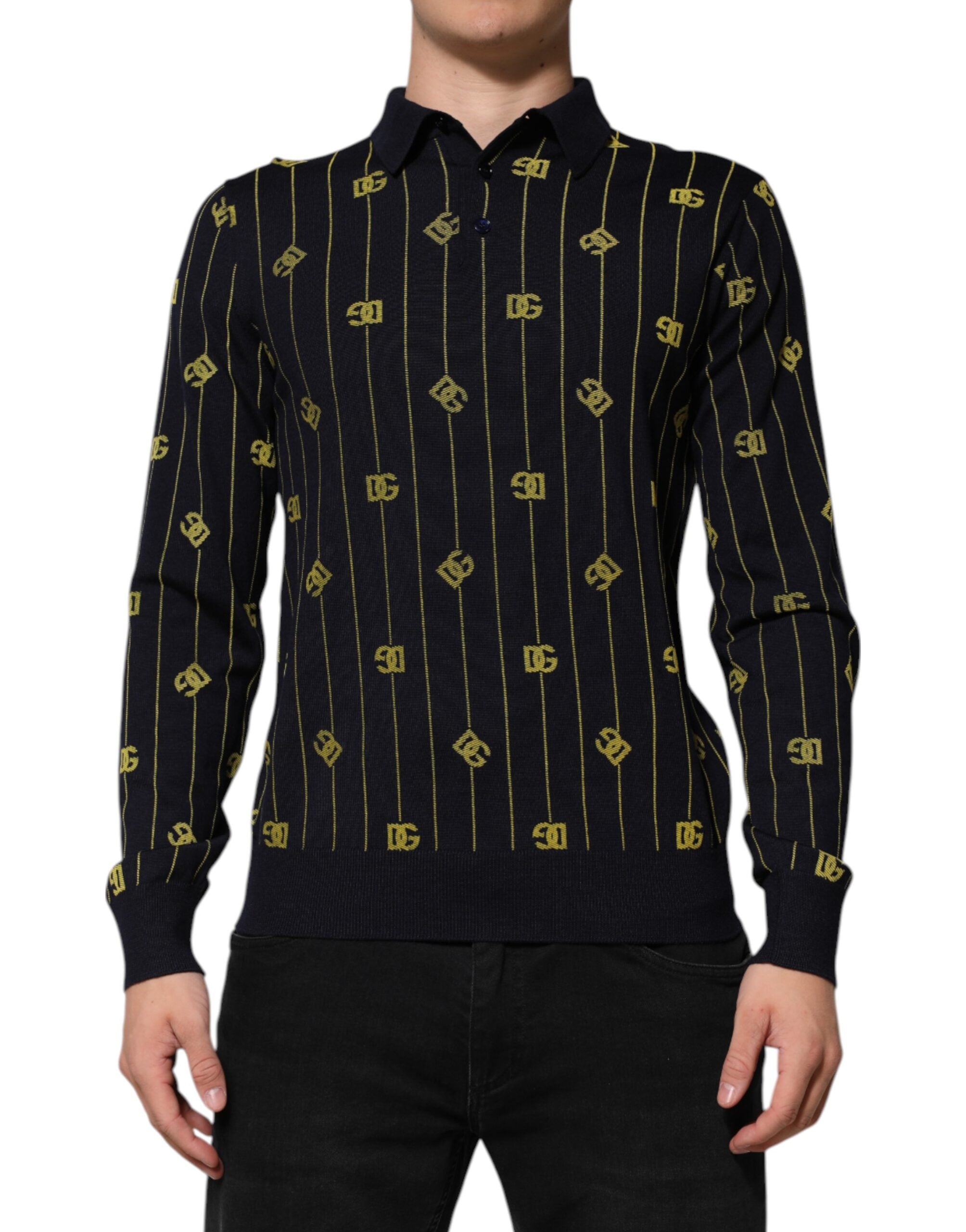 Polo de punto en jacquard con logotipo negro de Dolce &amp; Gabbana