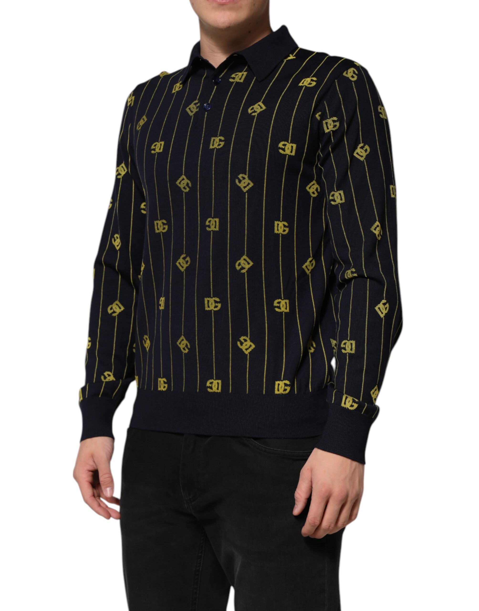 Polo de punto en jacquard con logotipo negro de Dolce &amp; Gabbana