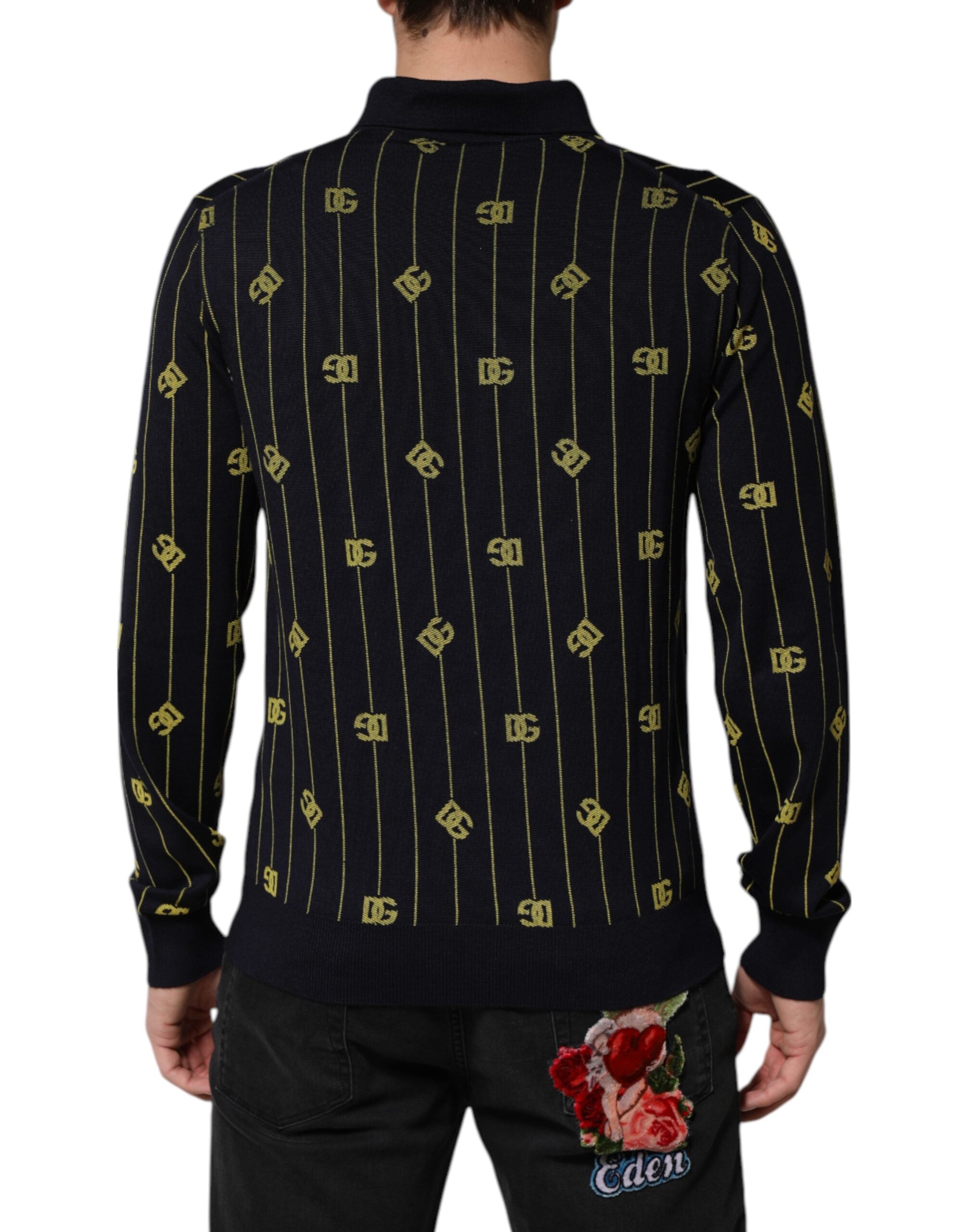 Polo de punto en jacquard con logotipo negro de Dolce &amp; Gabbana