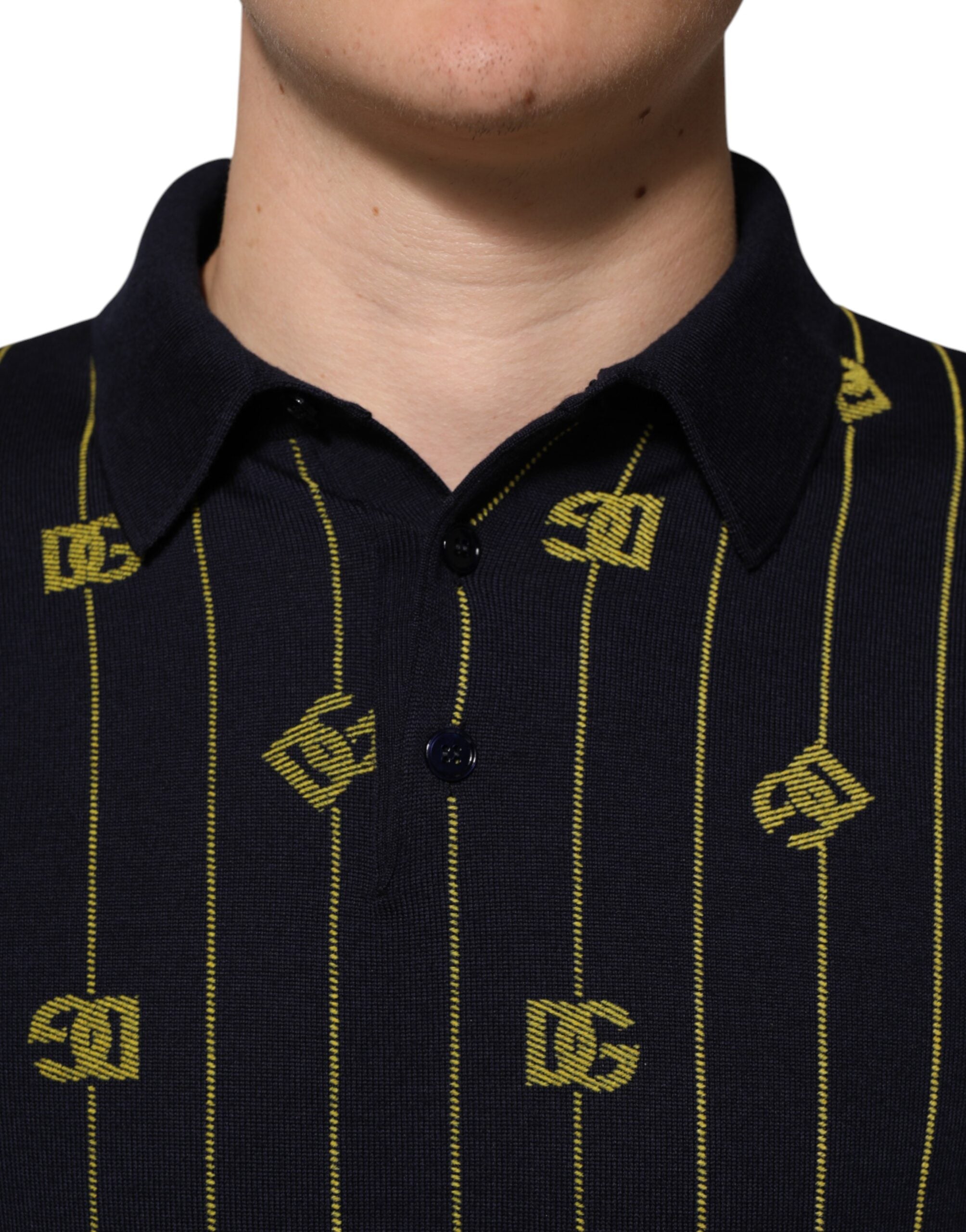 Polo de punto en jacquard con logotipo negro de Dolce &amp; Gabbana