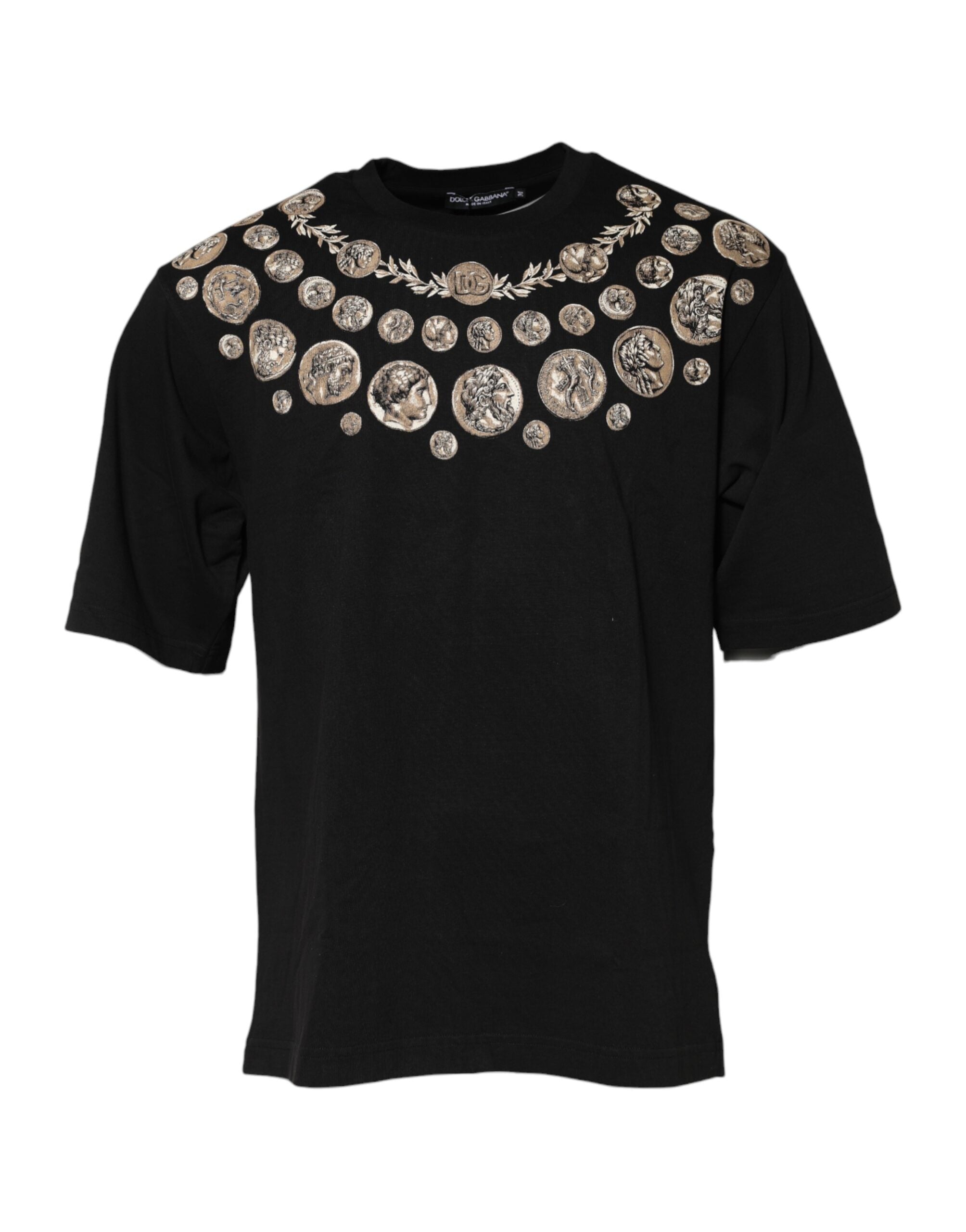 Camiseta de algodón con cuello redondo y estampado de monedas negras de Dolce &amp; Gabbana