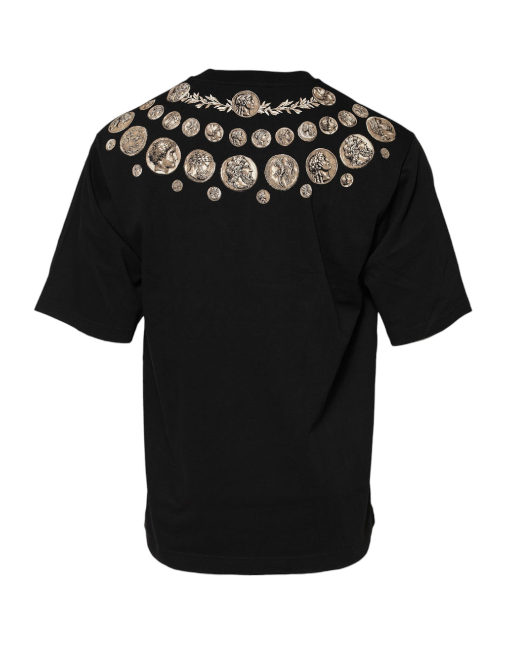 Camiseta de algodón con cuello redondo y estampado de monedas negras de Dolce &amp; Gabbana