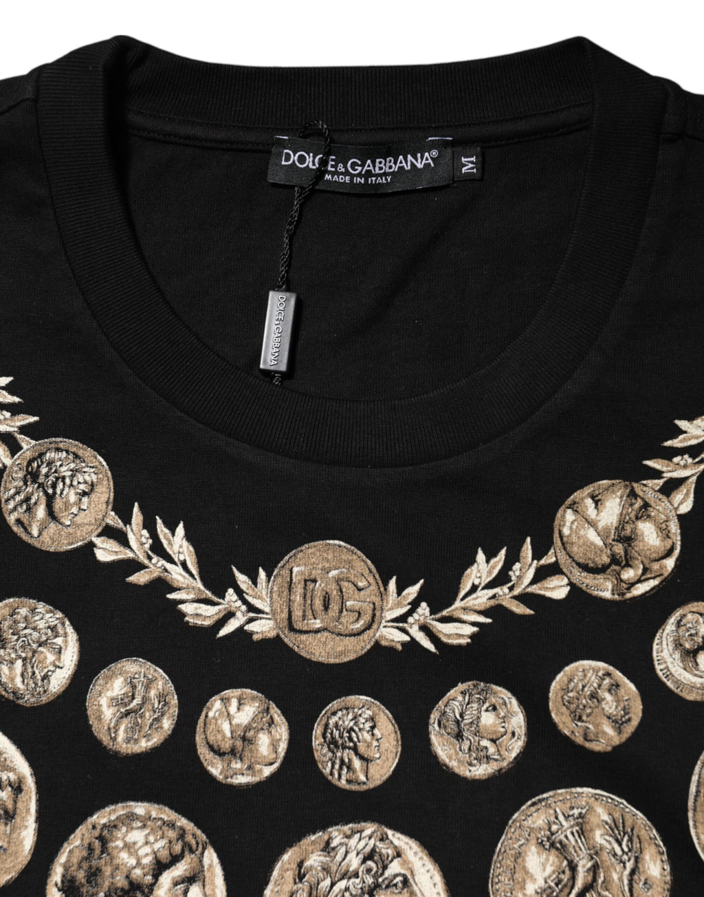 Camiseta de algodón con cuello redondo y estampado de monedas negras de Dolce &amp; Gabbana