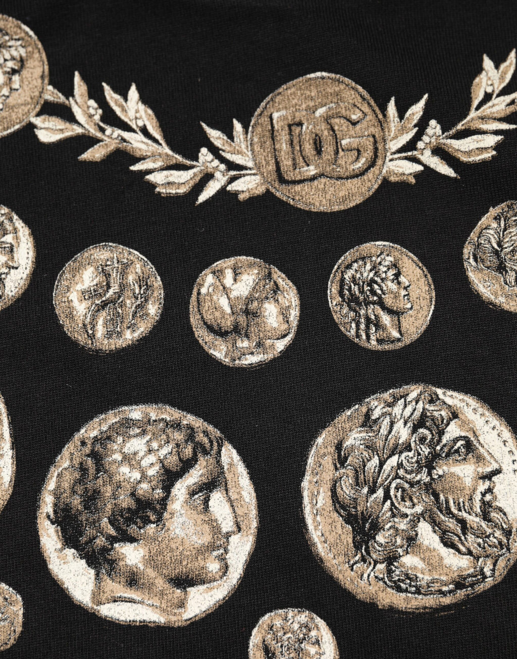 Camiseta de algodón con cuello redondo y estampado de monedas negras de Dolce &amp; Gabbana