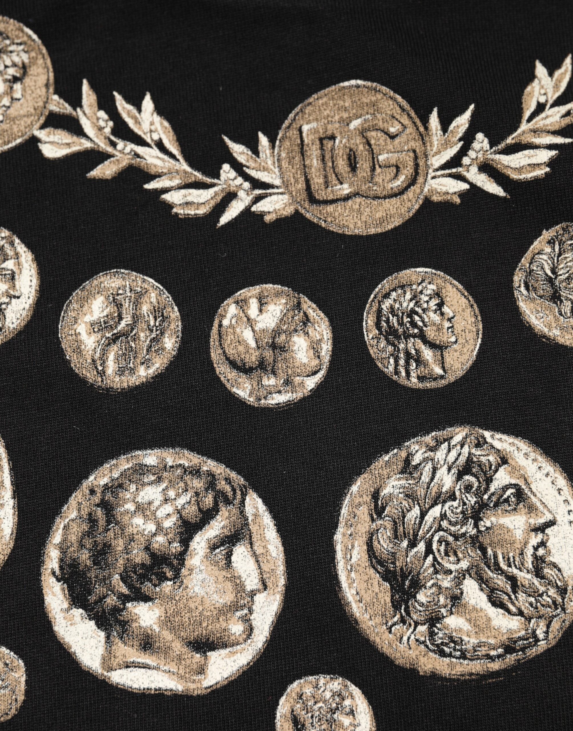 Camiseta de algodón con cuello redondo y estampado de monedas negras de Dolce &amp; Gabbana