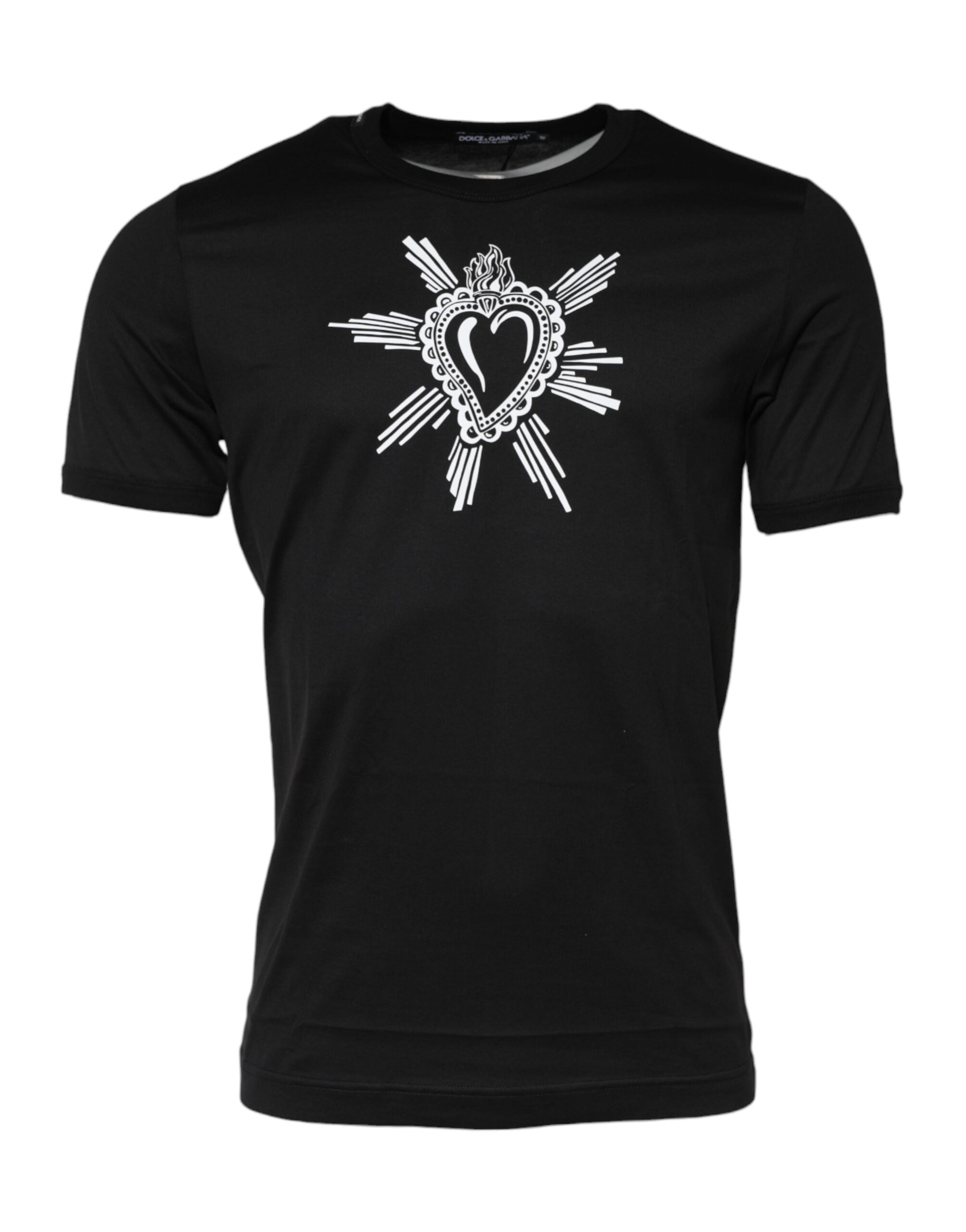 Camiseta negra de algodón con cuello redondo Sacred Heart de Dolce &amp; Gabbana