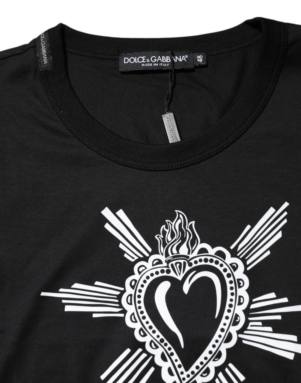 Camiseta negra de algodón con cuello redondo Sacred Heart de Dolce &amp; Gabbana