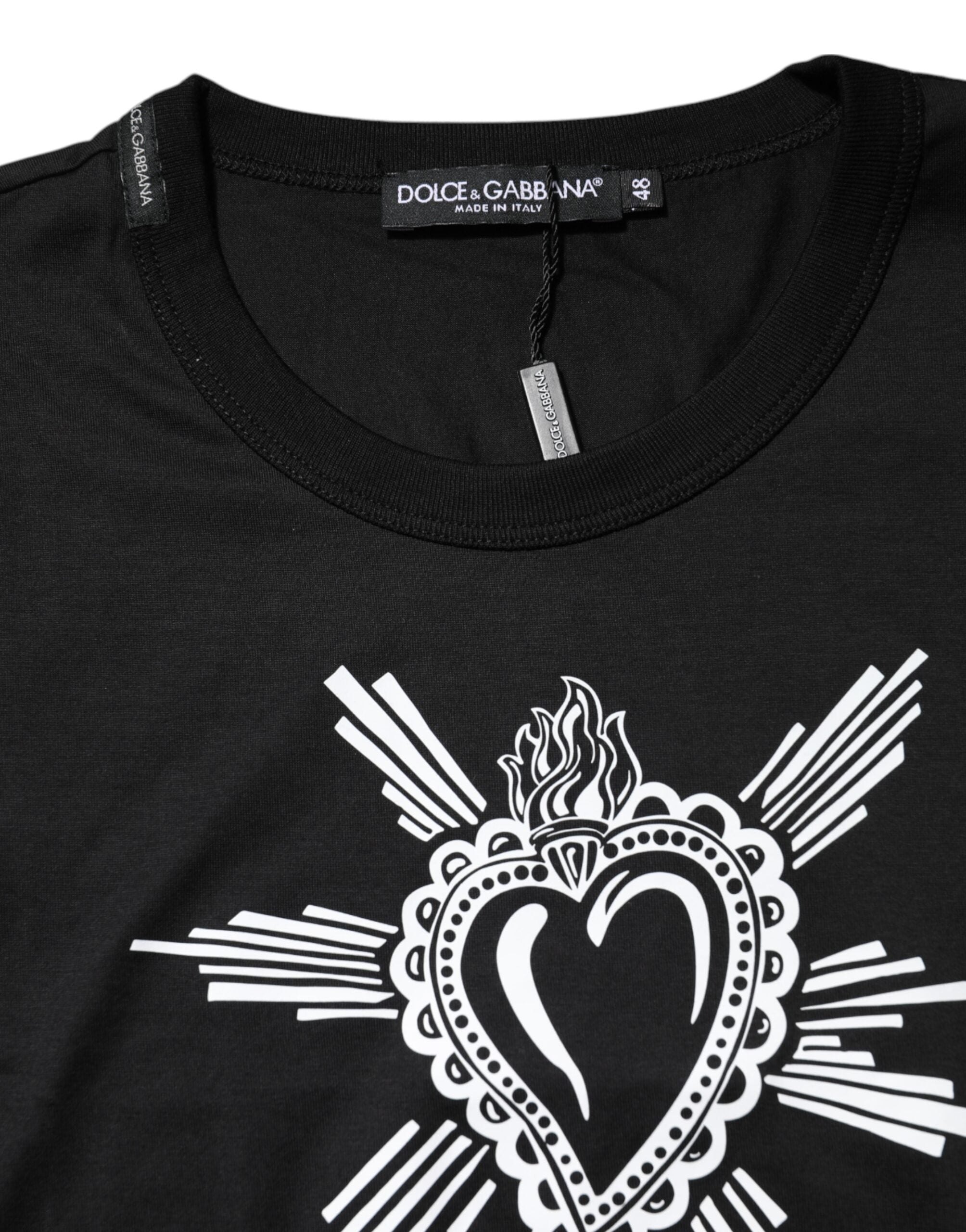 Camiseta negra de algodón con cuello redondo Sacred Heart de Dolce &amp; Gabbana