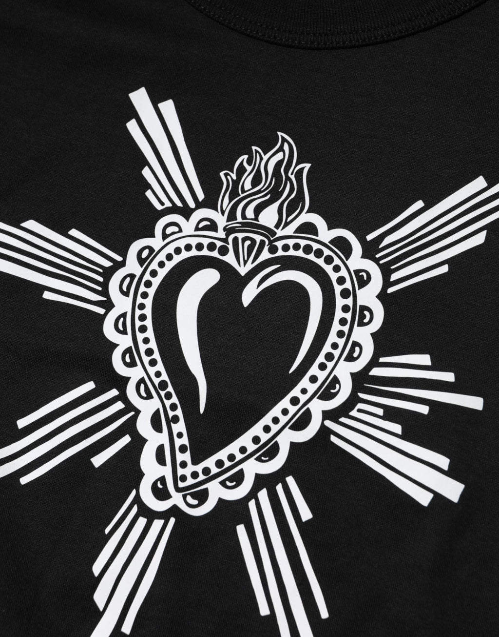 Camiseta negra de algodón con cuello redondo Sacred Heart de Dolce &amp; Gabbana