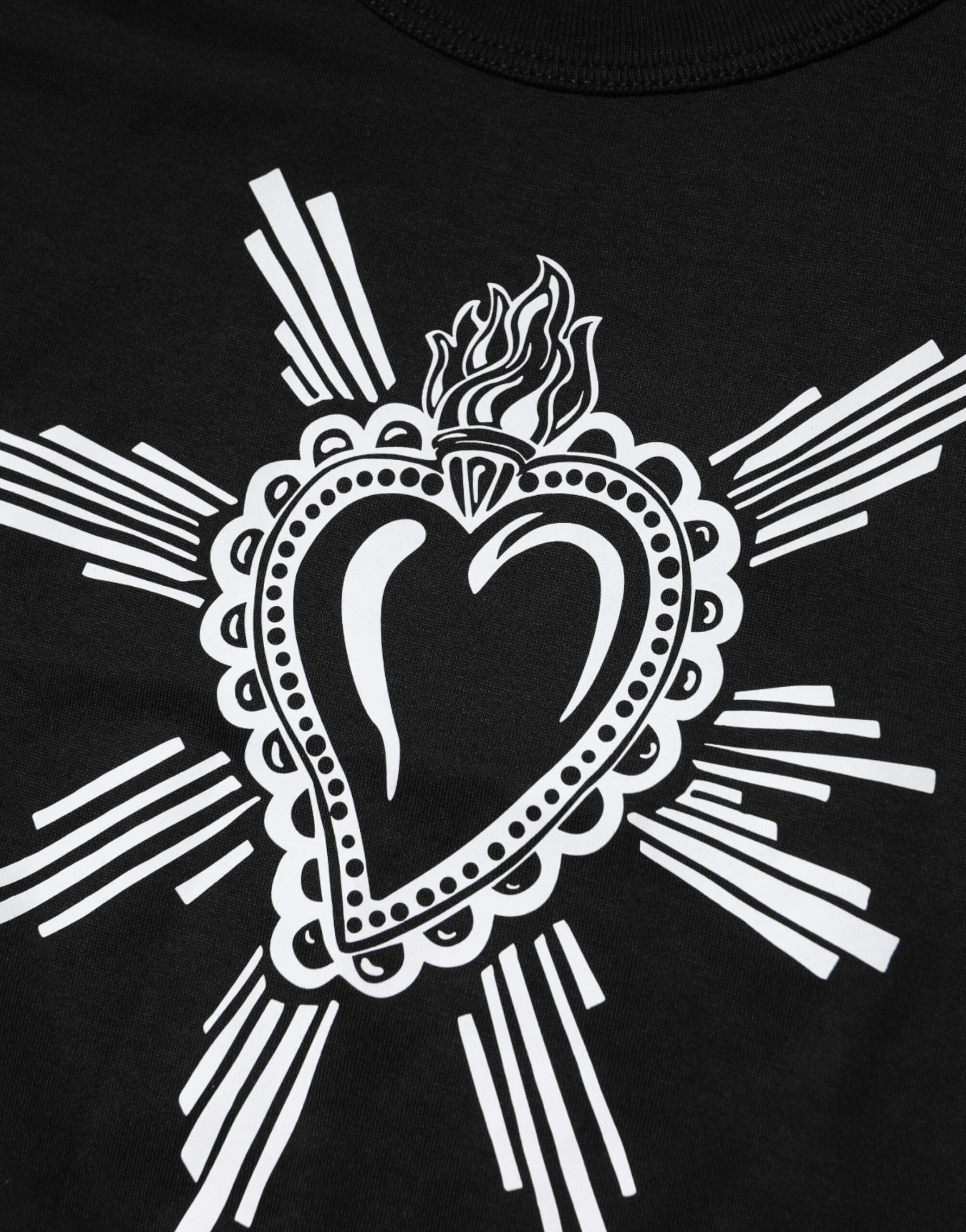 Camiseta negra de algodón con cuello redondo Sacred Heart de Dolce &amp; Gabbana