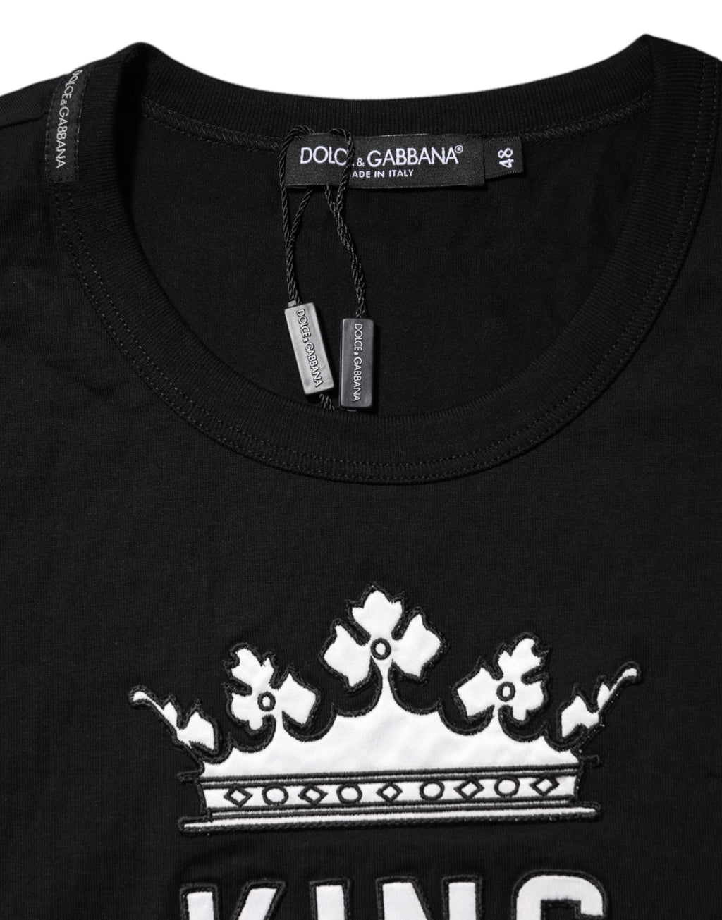 Camiseta de cuello redondo de algodón DG King Crown negra de Dolce &amp; Gabbana