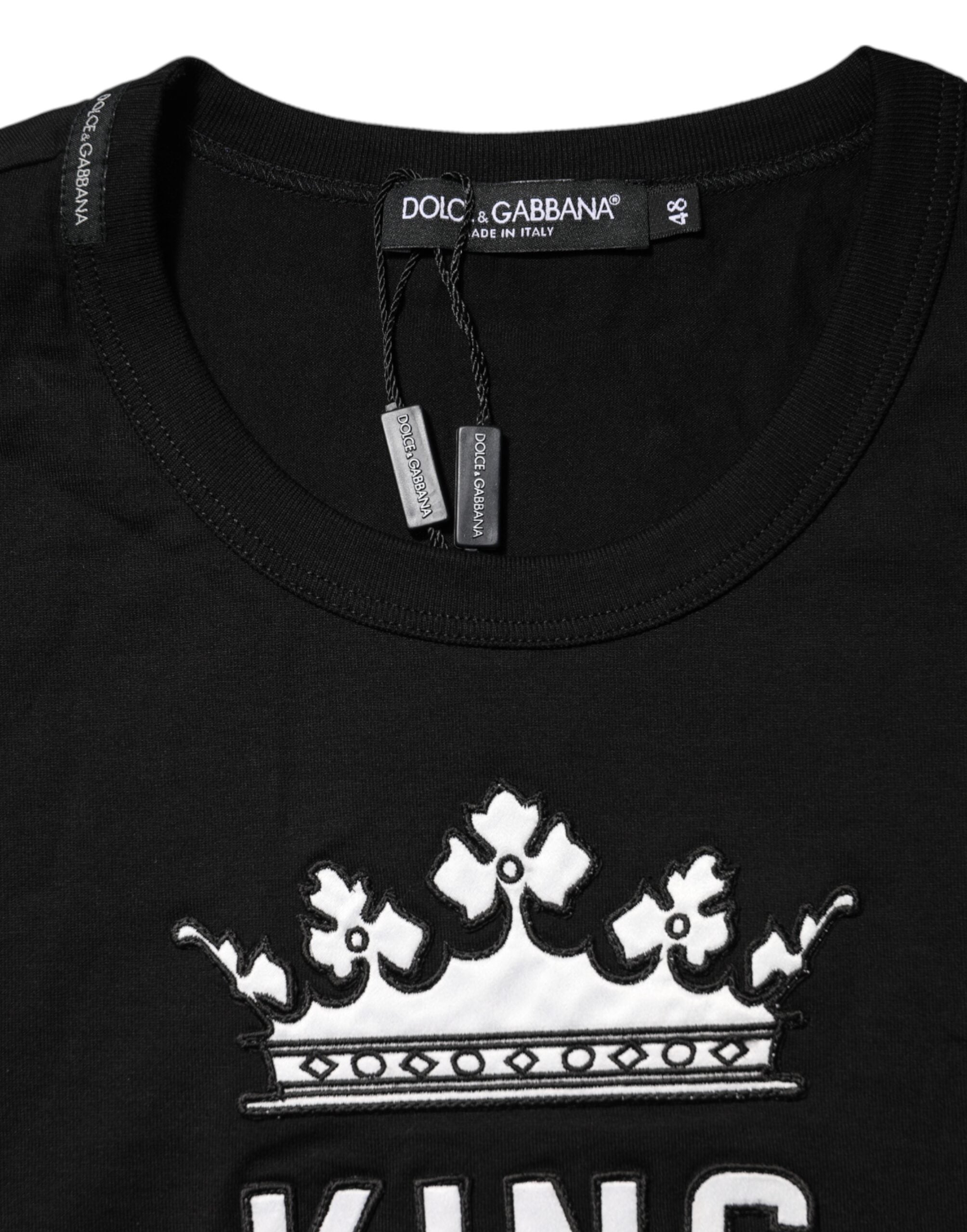 Camiseta de cuello redondo de algodón DG King Crown negra de Dolce &amp; Gabbana