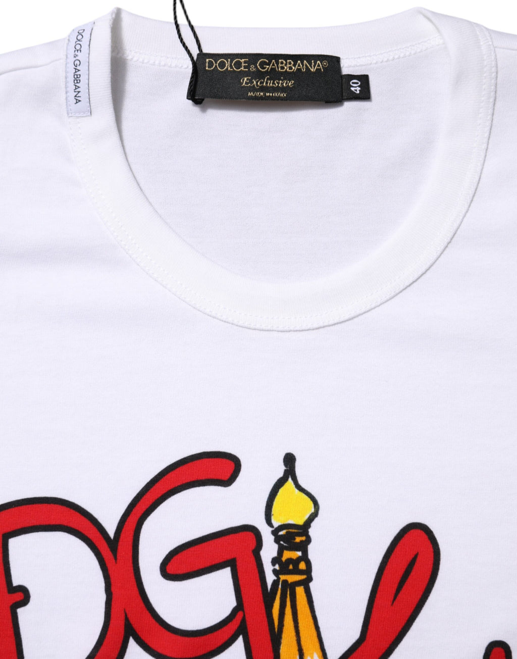 Camiseta blanca de algodón con cuello redondo DG Loves Moscow de Dolce &amp; Gabbana