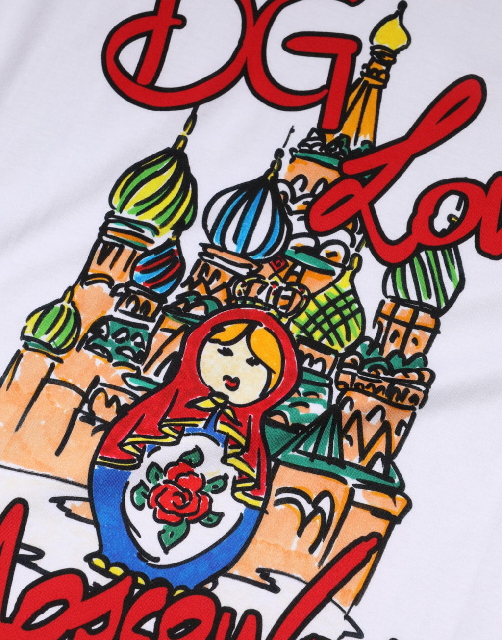 Camiseta blanca de algodón con cuello redondo DG Loves Moscow de Dolce &amp; Gabbana