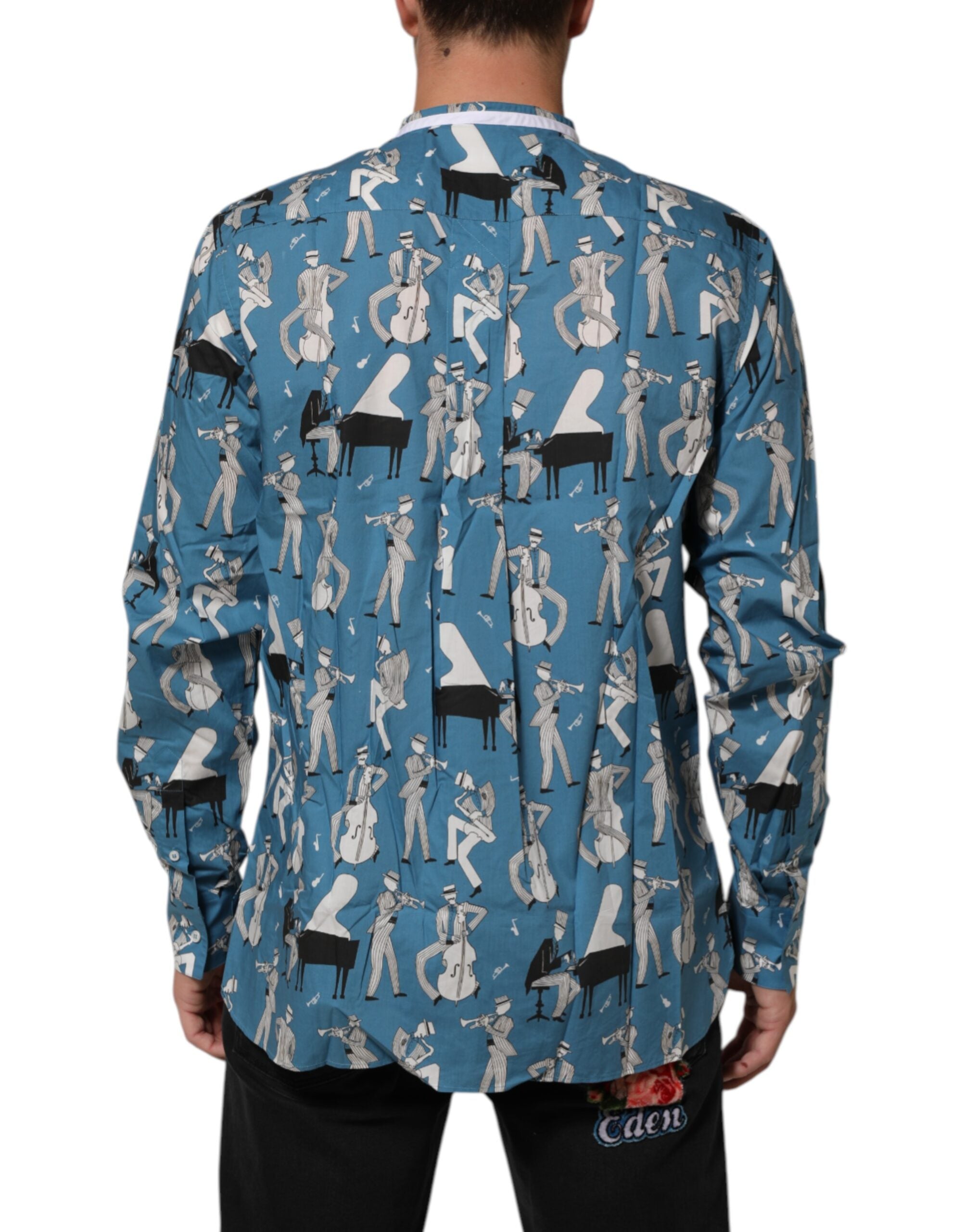 Dolce & Gabbana Blue Jazz Printed Cotton Button Front Shirt