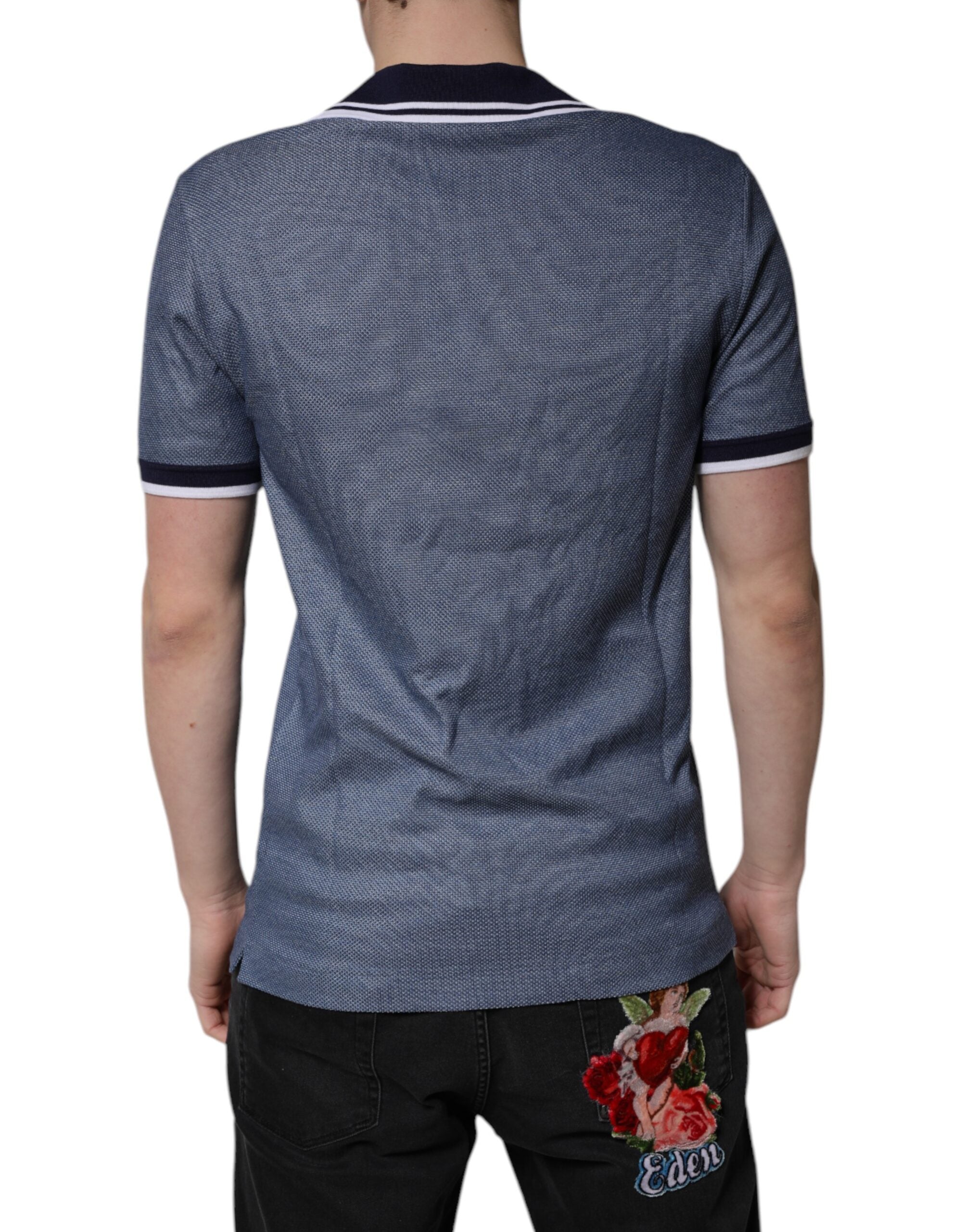 Dolce & Gabbana Blue Collared V-neck Silk Blend Polo T-shirt