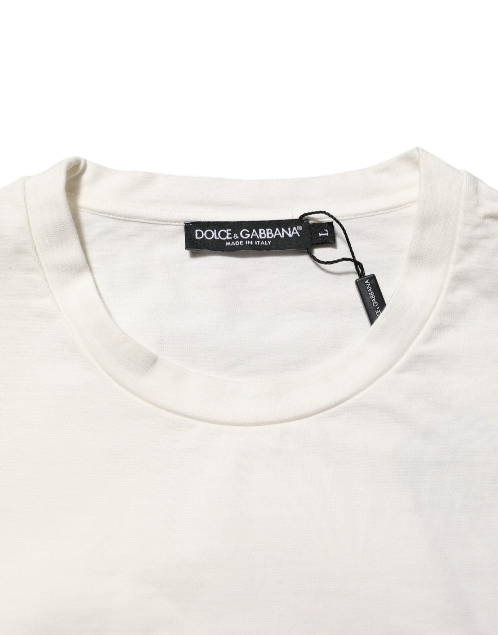 Dolce & Gabbana White Logo Print Cotton Crew Neck Men T-shirt
