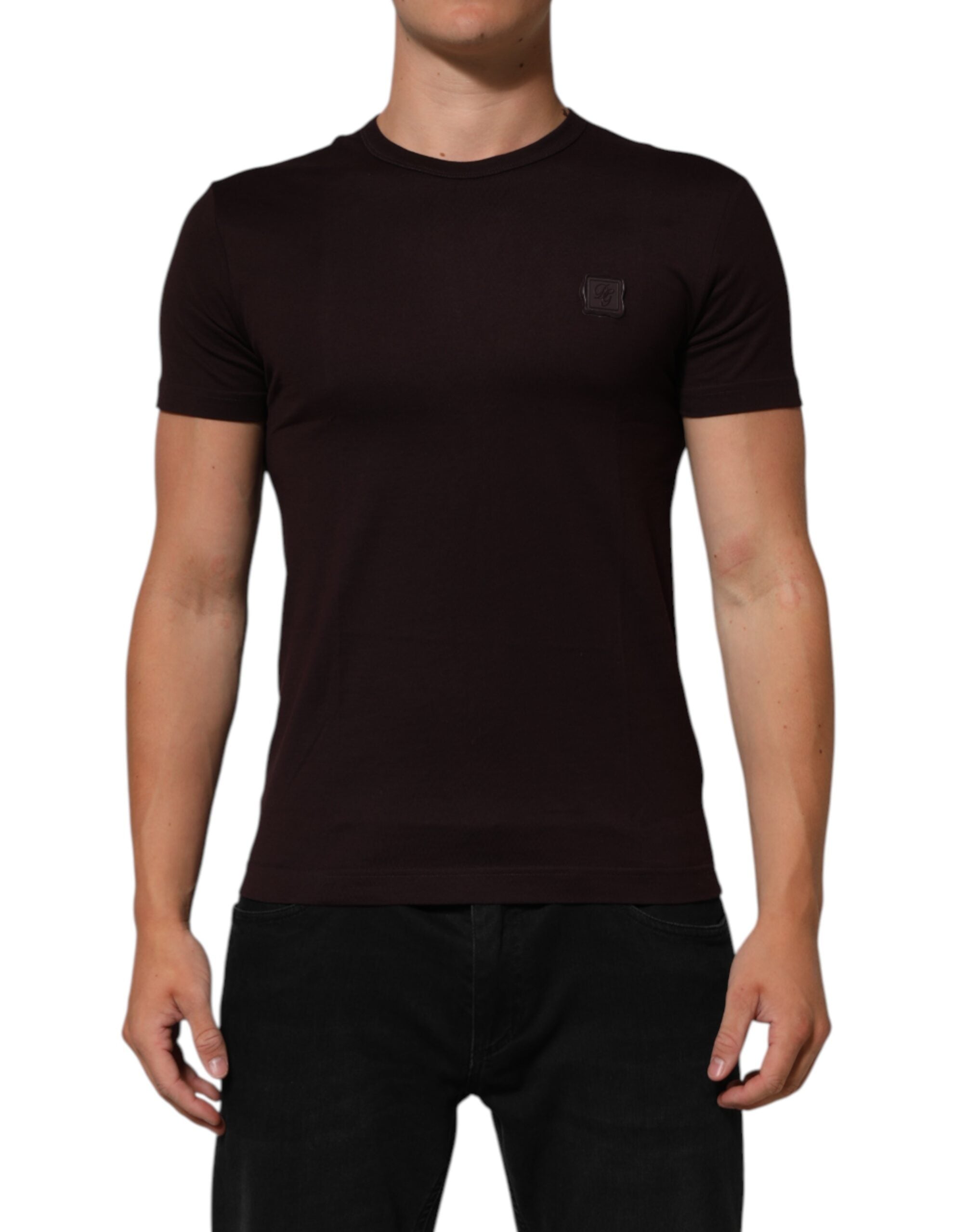 Dolce & Gabbana Brown Logo Plaque Cotton Crew Neck T-shirt