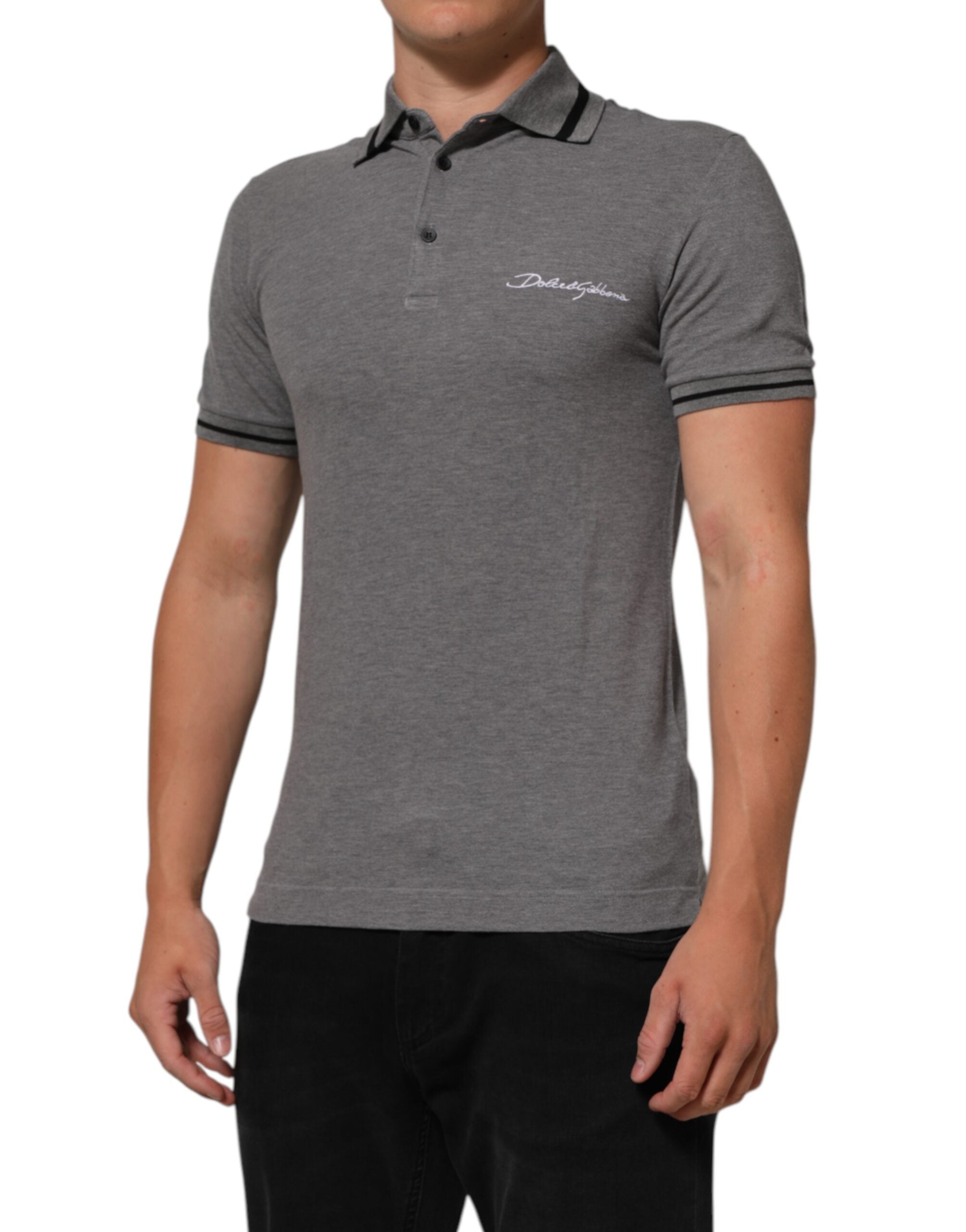 Dolce & Gabbana Gray Logo Embroidery Collared Polo T-shirt