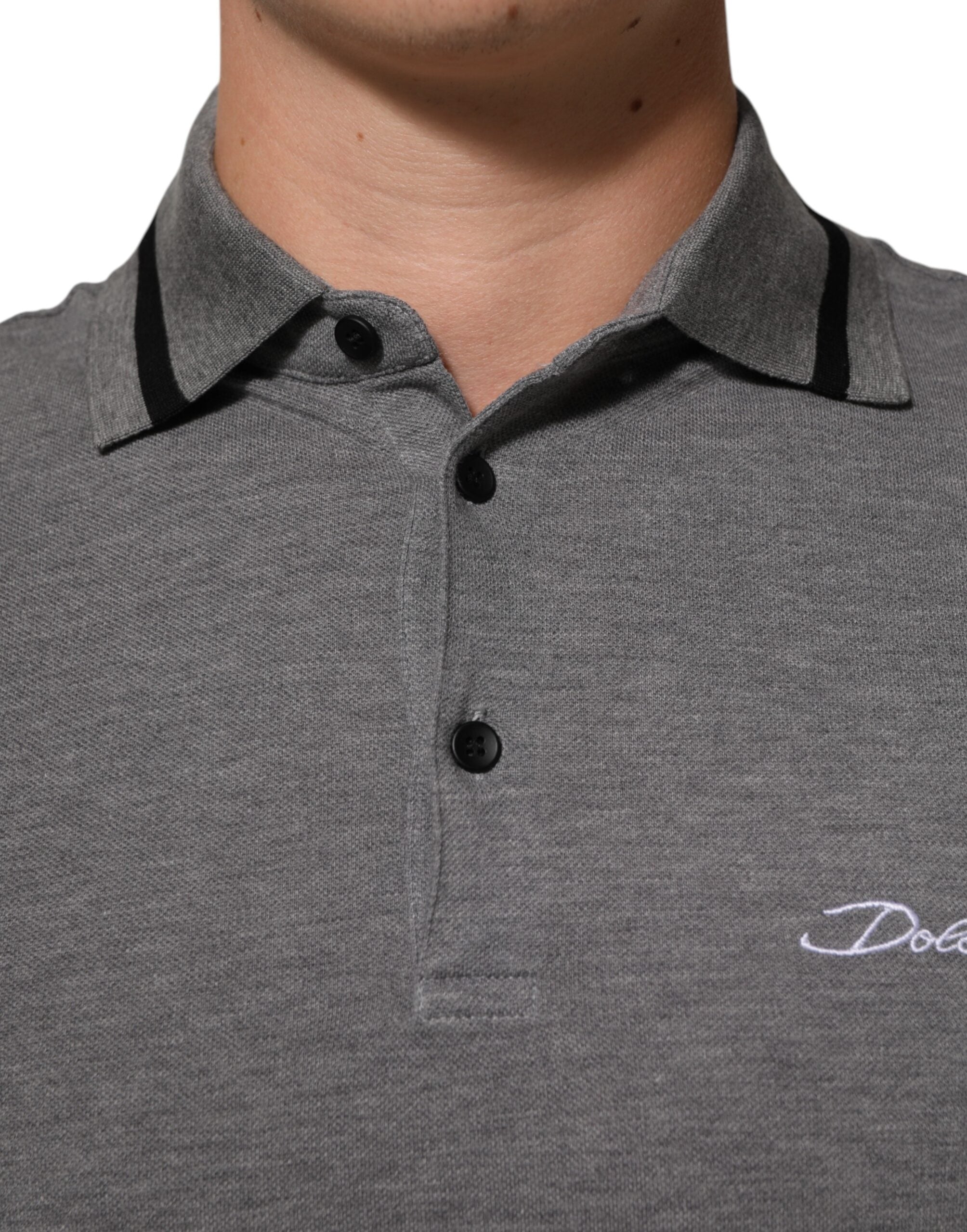 Dolce & Gabbana Gray Logo Embroidery Collared Polo T-shirt