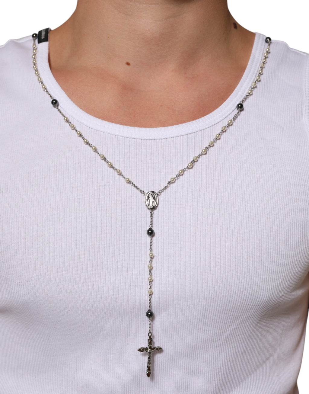 Dolce & Gabbana White Cotton Chain Necklace Tank Top T-shirt