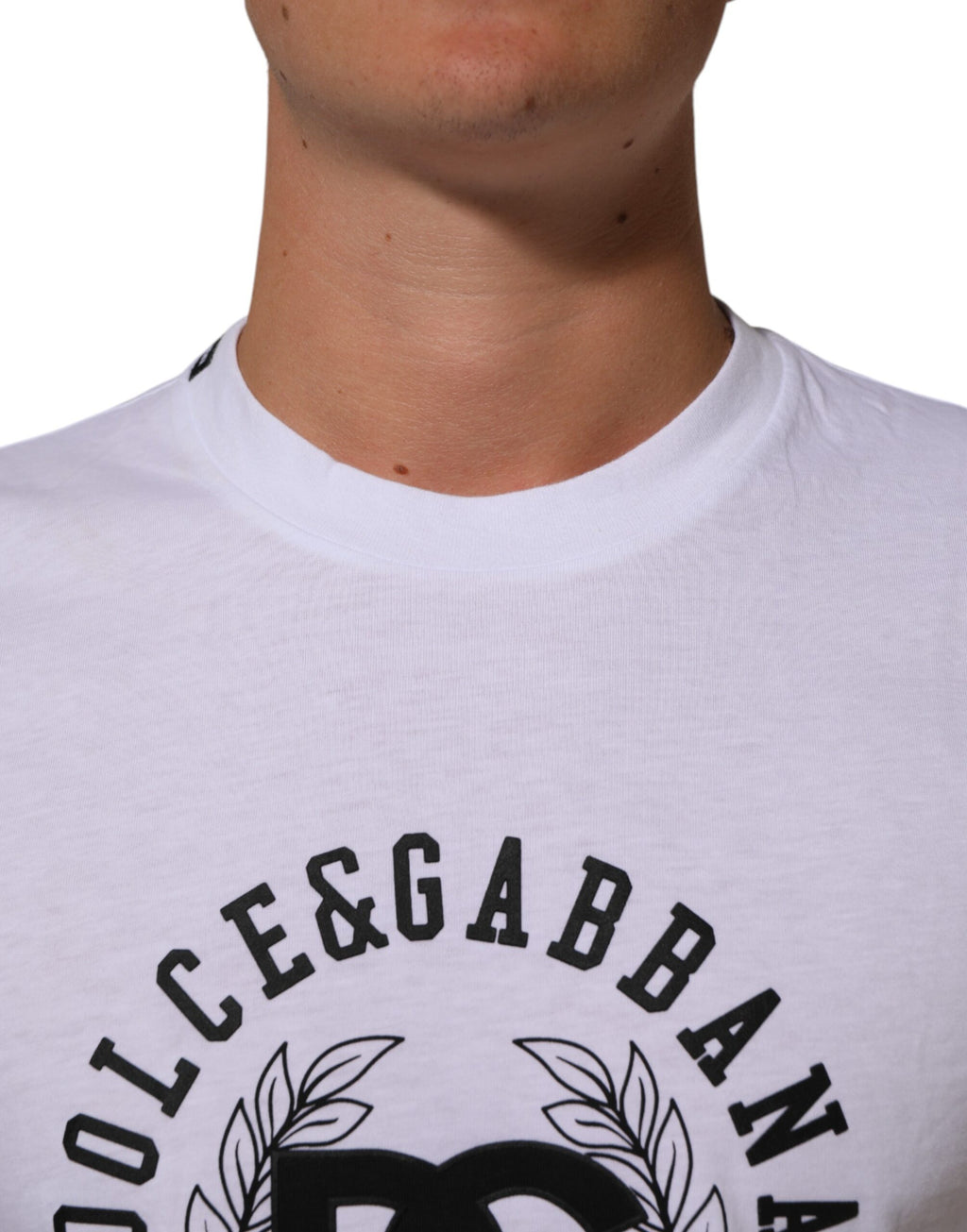 Dolce & Gabbana White Cotton Logo Print Crew Neck T-shirt