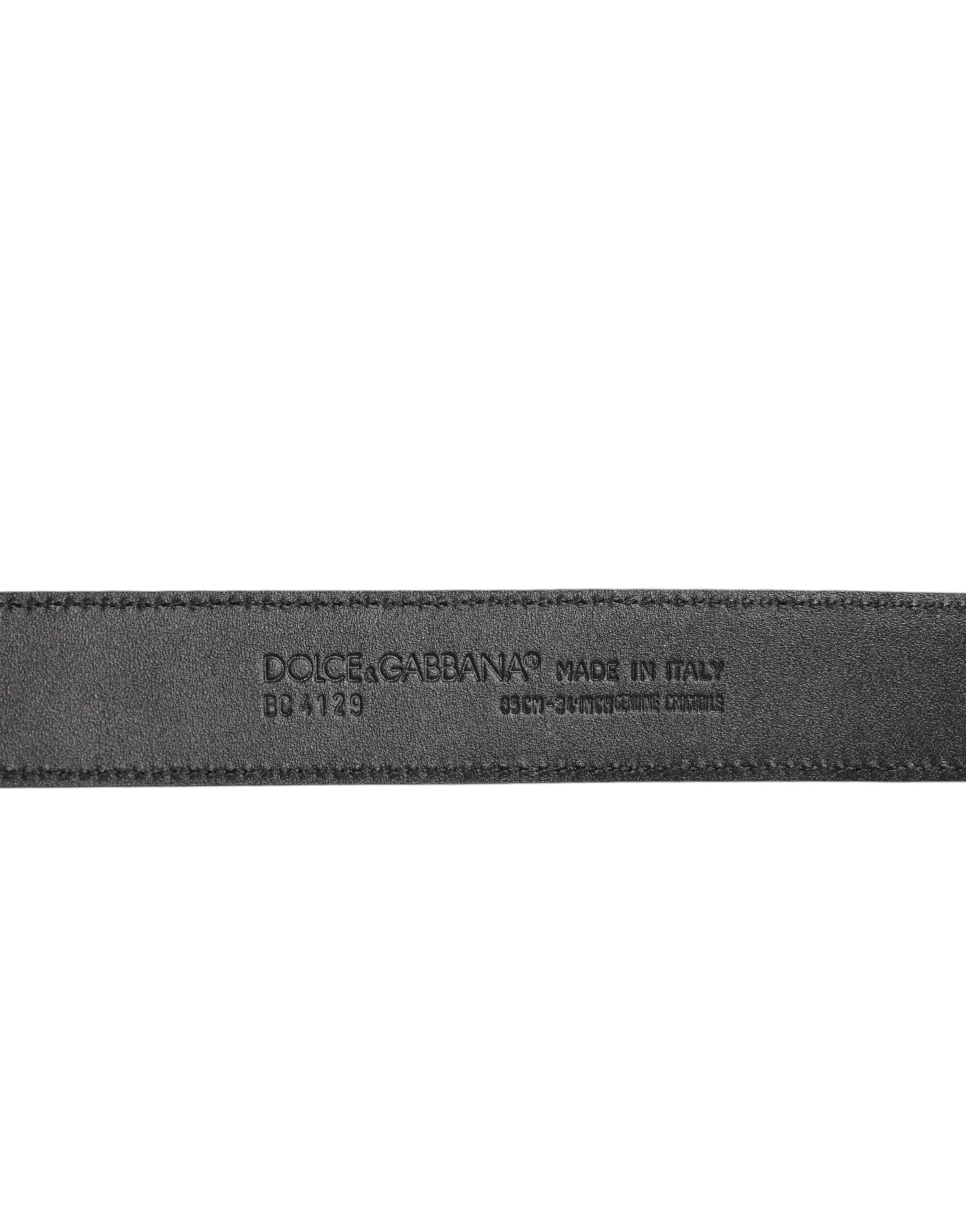 Dolce & Gabbana Black Exotic Leather Metal Logo Buckle Belt