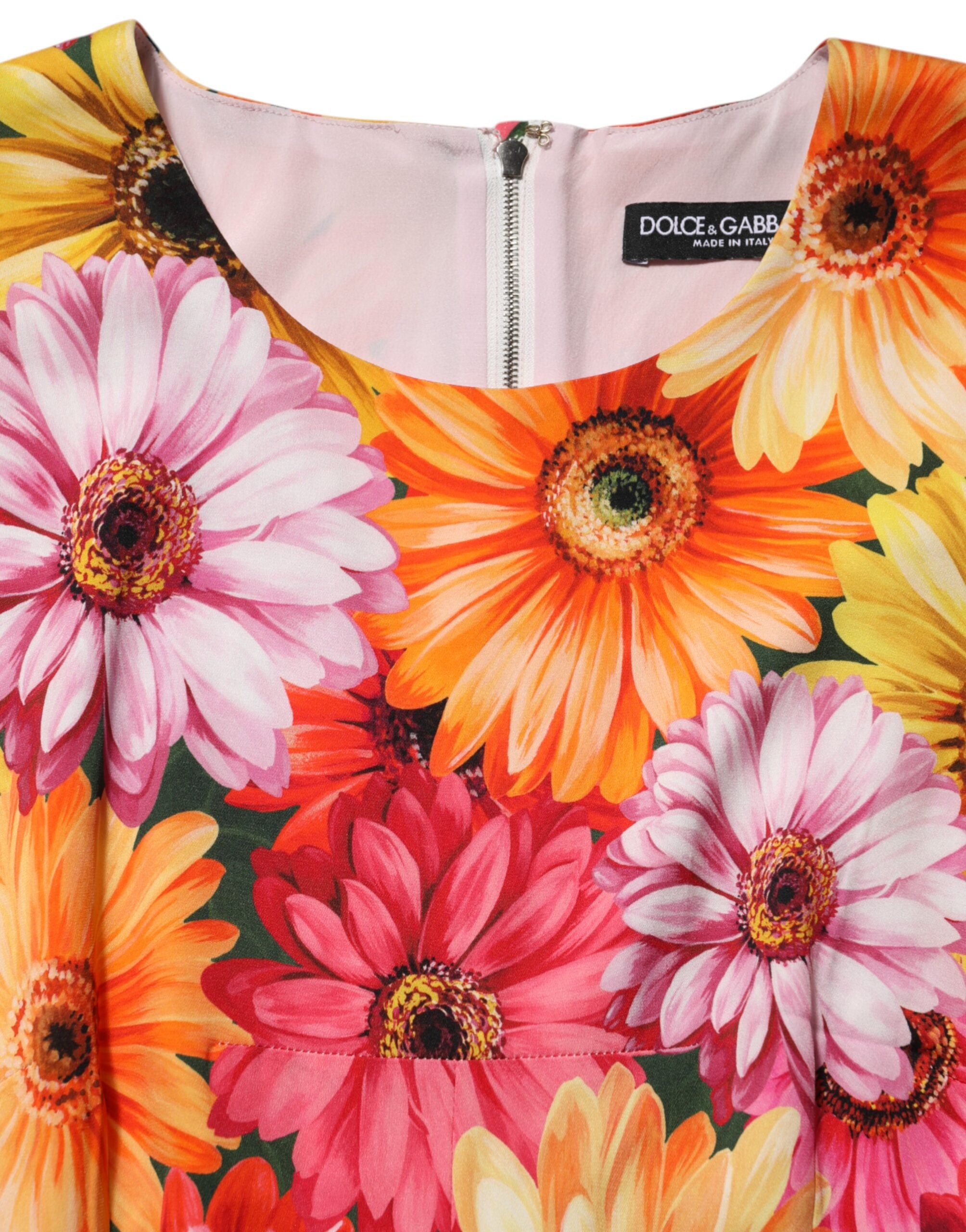 Dolce & Gabbana Multicolor Floral Print SilkSheath Midi Dress