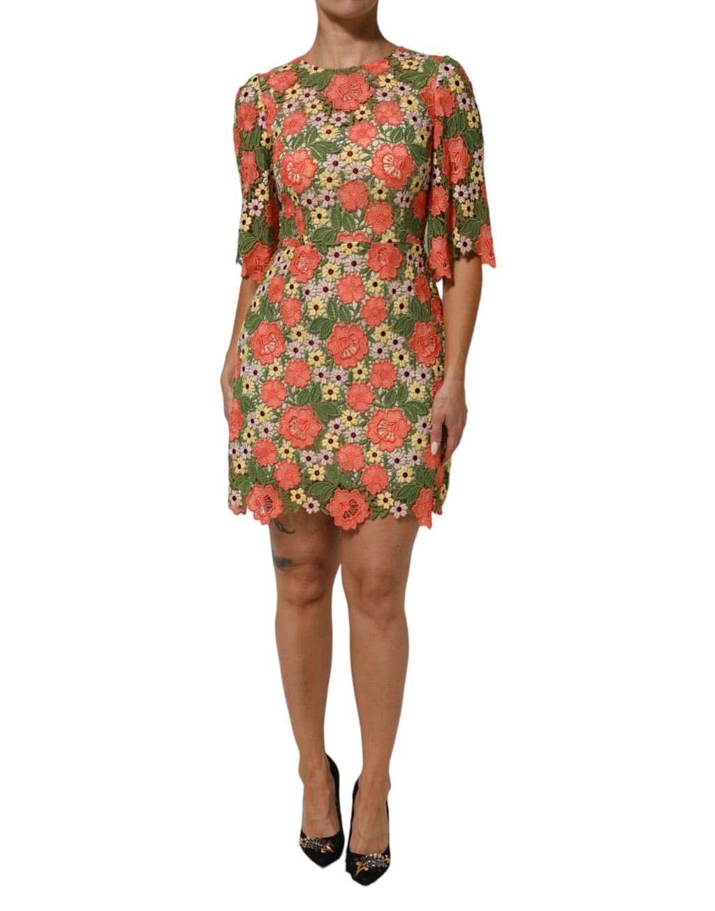 Dolce & Gabbana Multicolor Floral Embroidery Aline Mini Dress