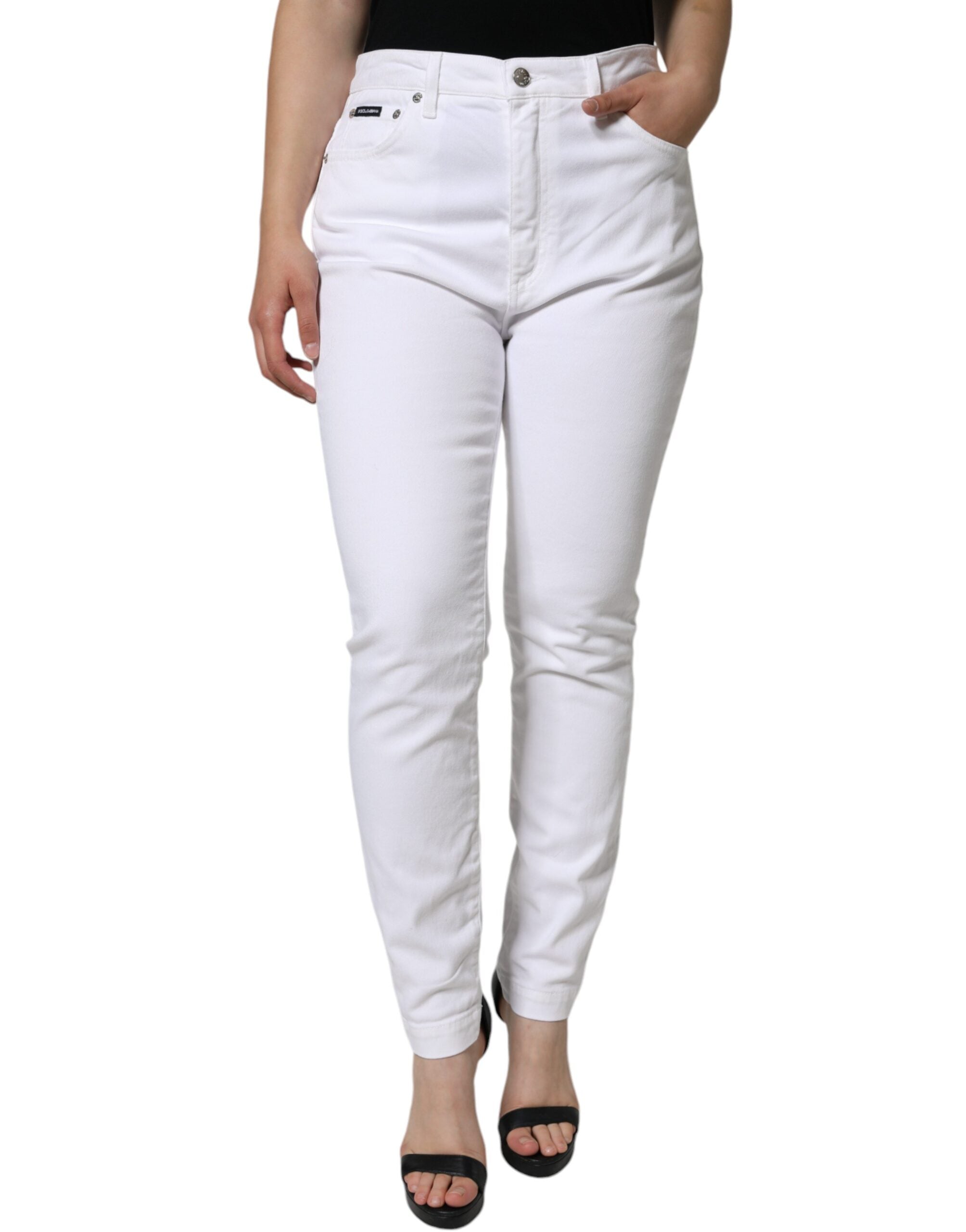 Dolce & Gabbana White AUDREY Cotton Logo Skinny Denim Jeans