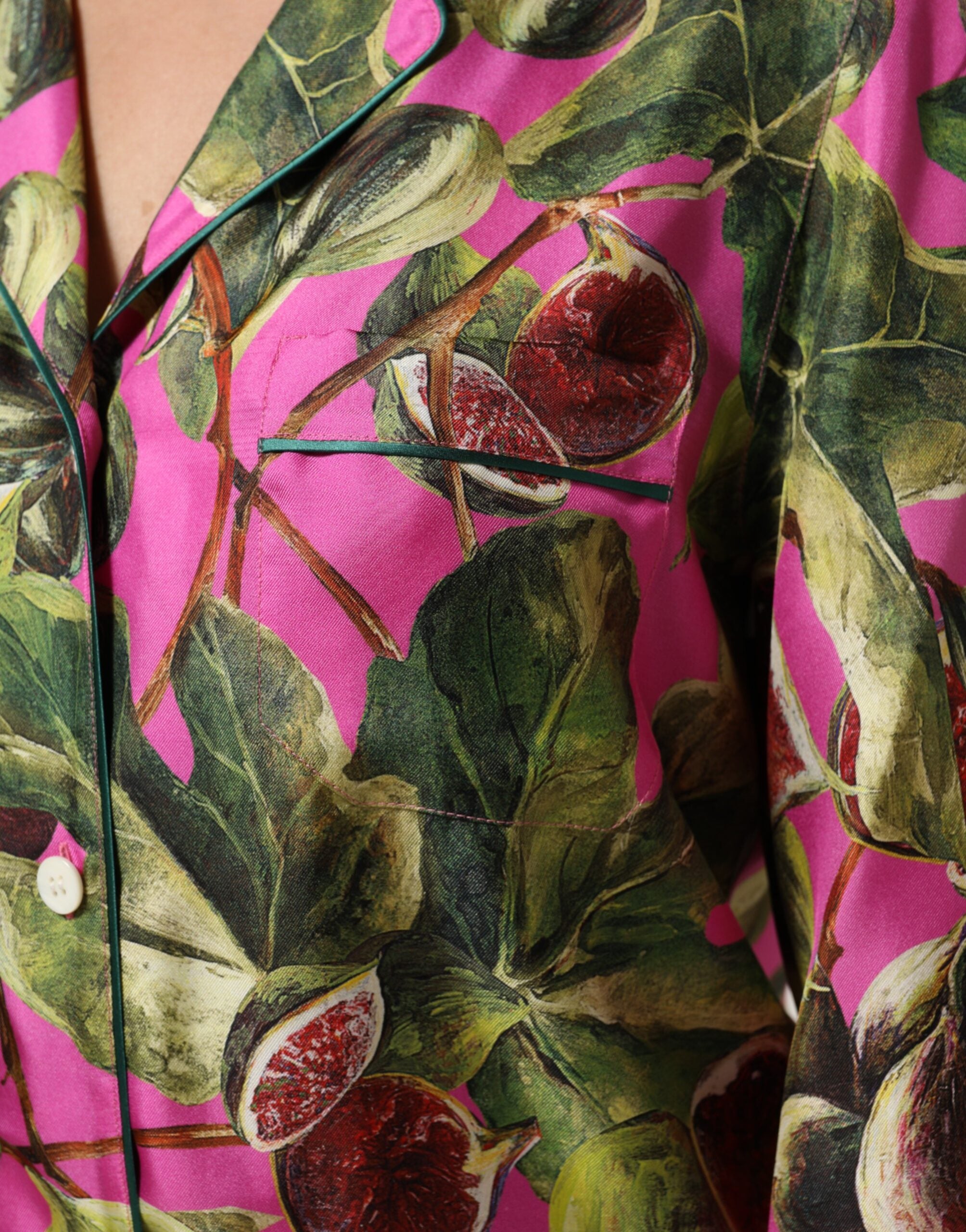 Dolce & Gabbana Hot Pink Fig Printed Silk Shirt Blouse Top