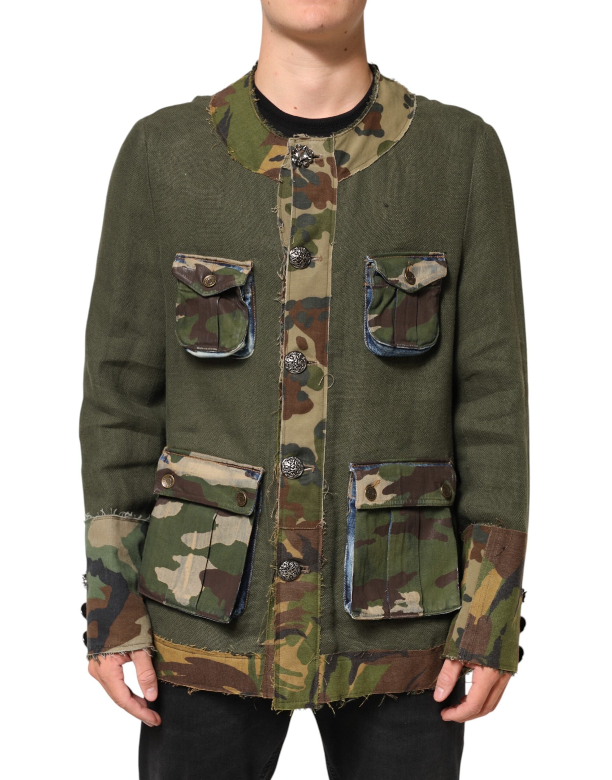 Dolce & Gabbana Brown Camouflage Linen Button Down Jacket
