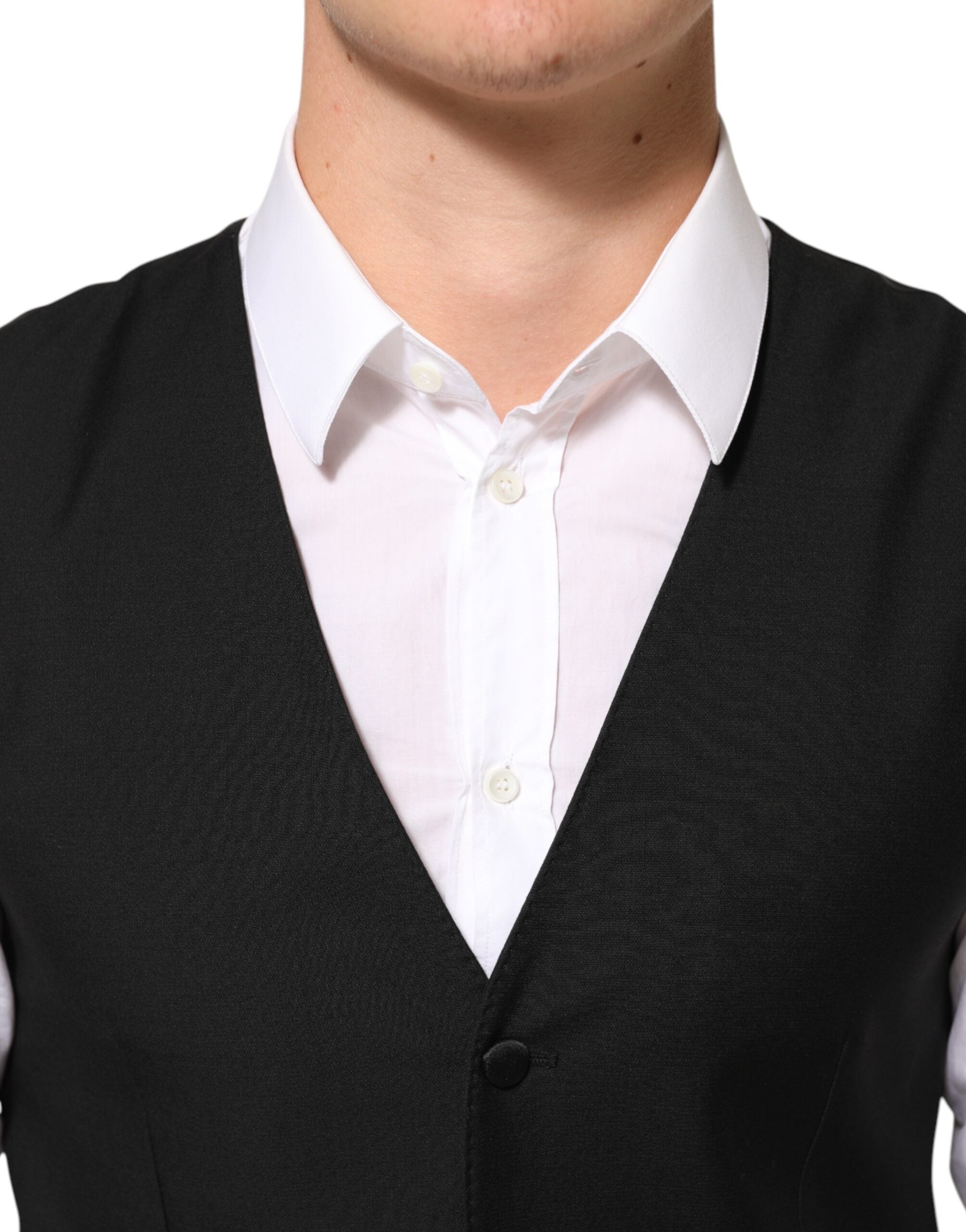 Dolce & Gabbana Black Wool Dress Formal Men Waistcoat Vest