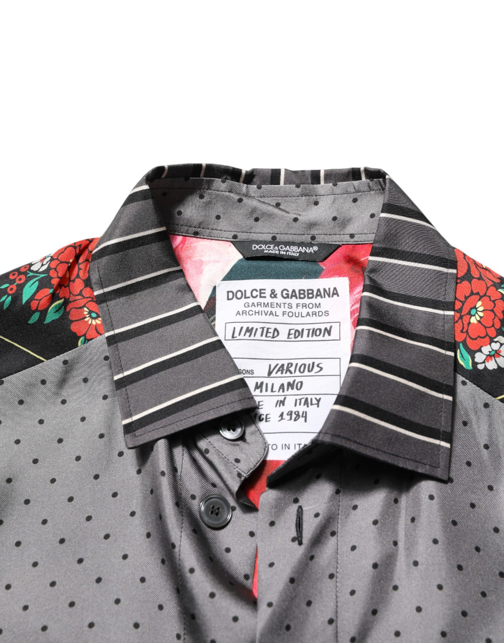 Dolce & Gabbana Multicolor Patchwork Long Sleeves Silk Shirt