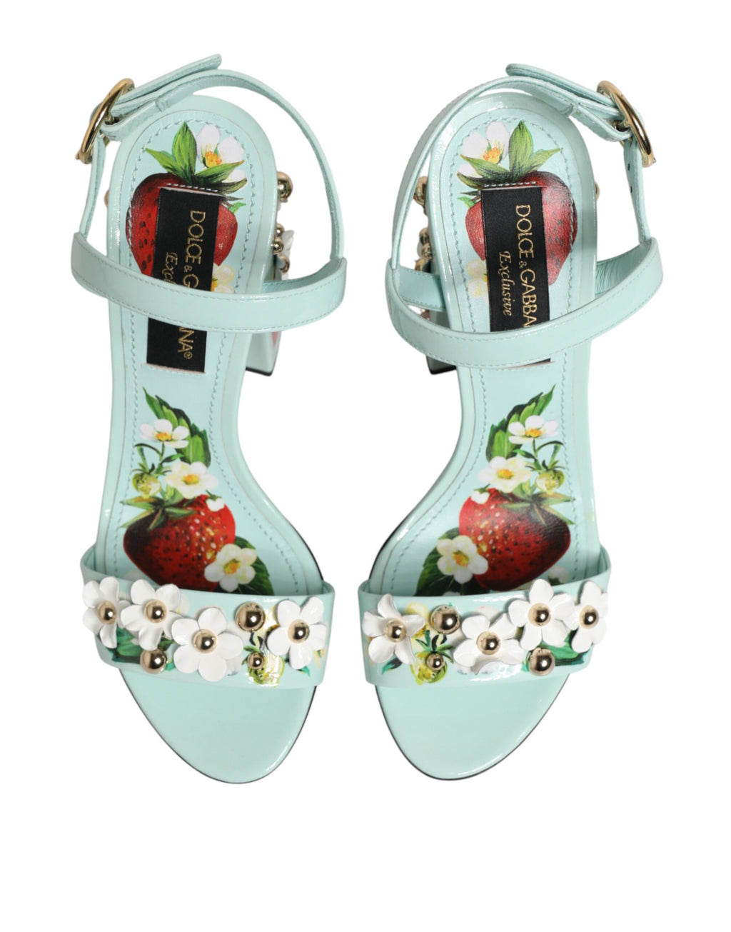 Dolce & Gabbana Mint Green Floral Studs Heels Sandals Shoes