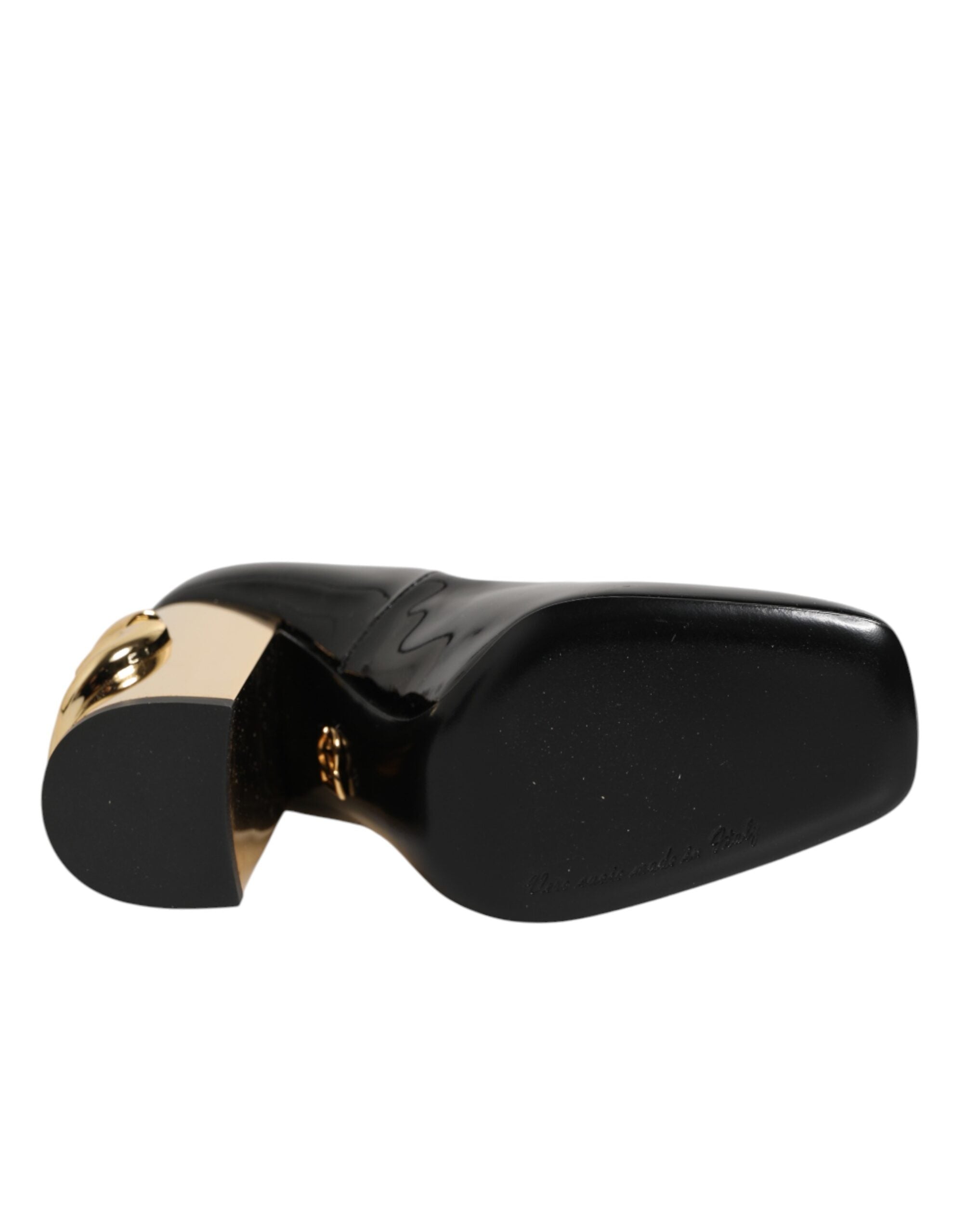 Dolce & Gabbana Black Gold Patent Leather Logo Heels Pumps Shoes