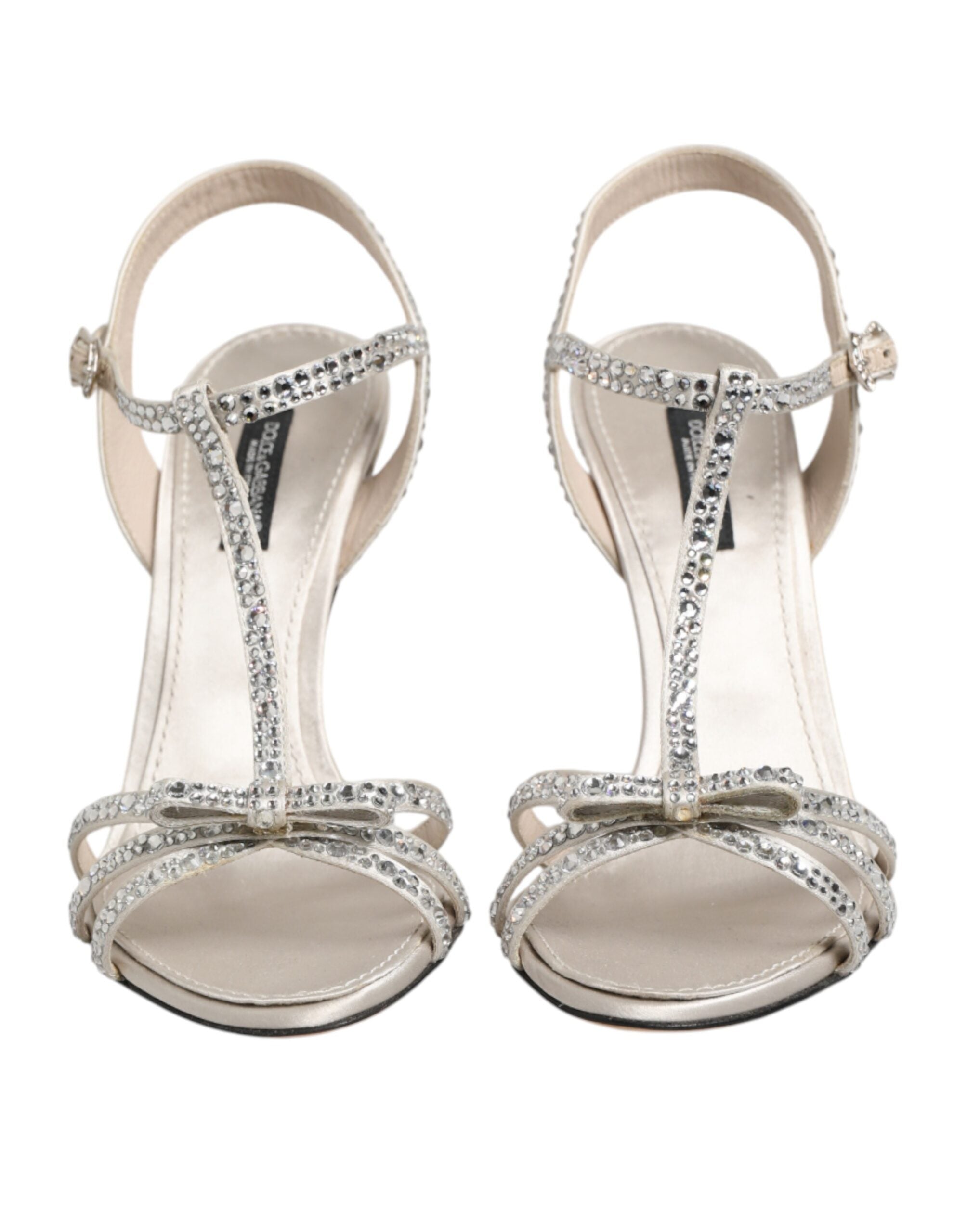 Dolce & Gabbana Silver Strass Ankle Strap Heels Sandals Shoes