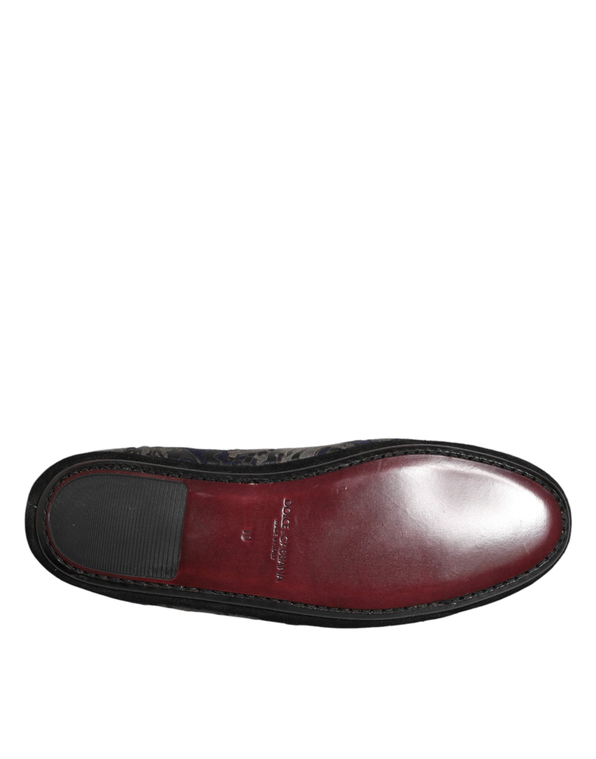 Dolce & Gabbana Black Jacquard Leather Slip On Loafers Shoes
