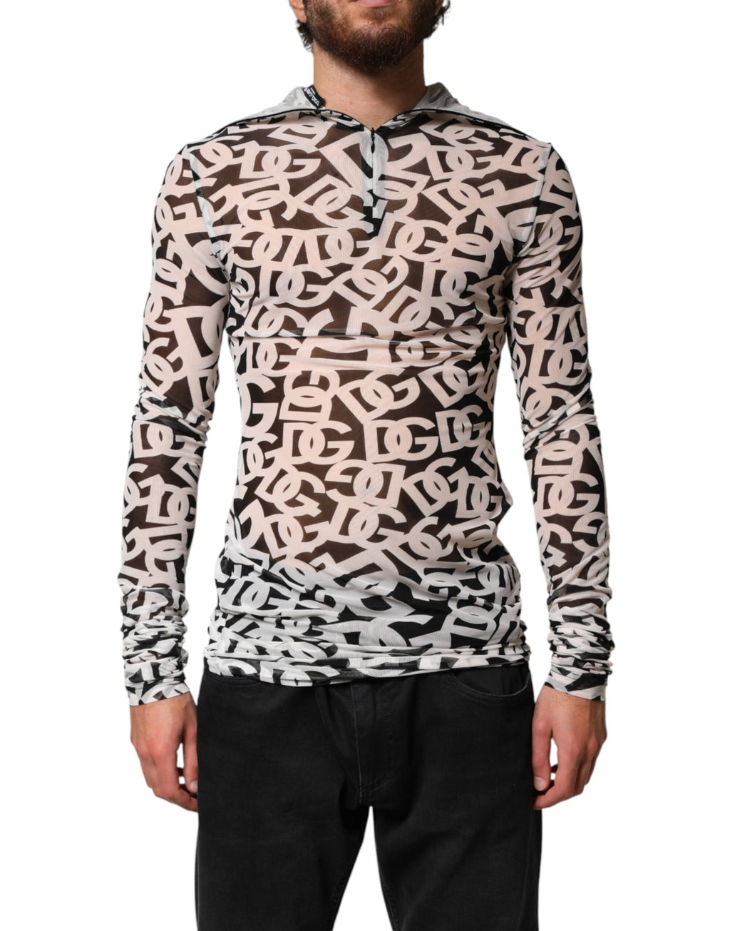 Dolce & Gabbana White DG Logo Long Sleeves Turtleneck Top