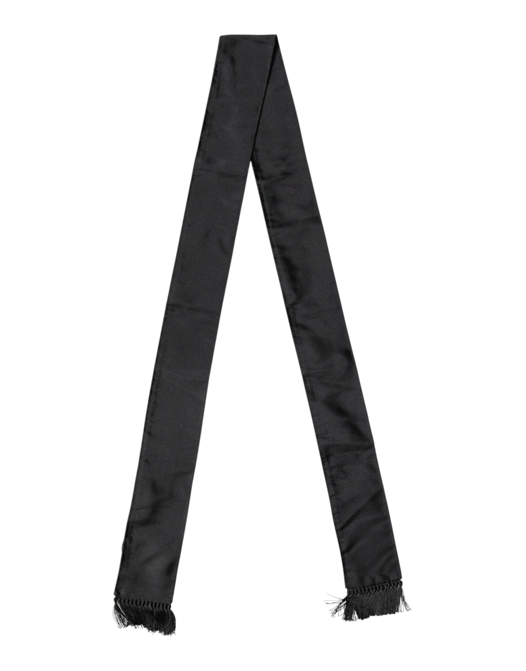 Dolce & Gabbana Black Silk Fringes Neck Wrap Foulard Scarf